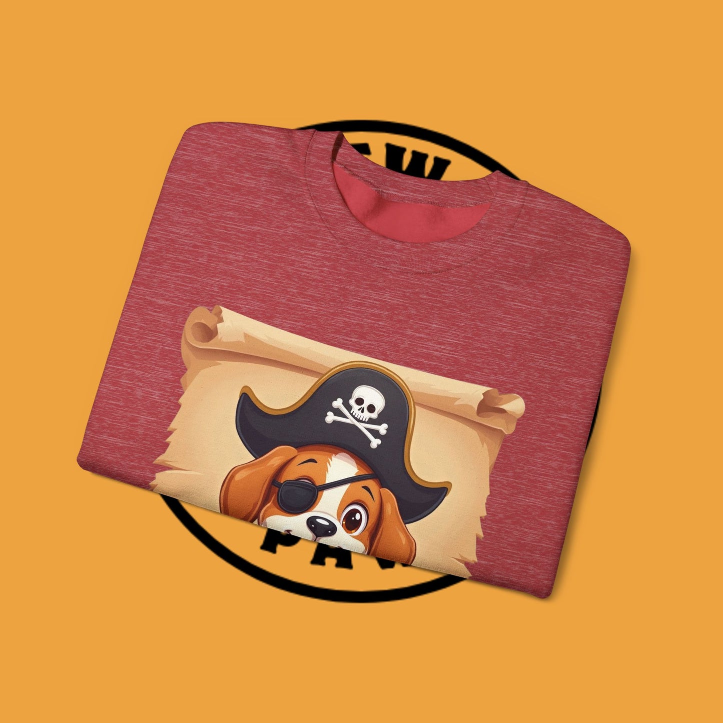 Pirate Dog Crewneck Sweatshirt - Buccaneer Beagle Design with Patch and Hat