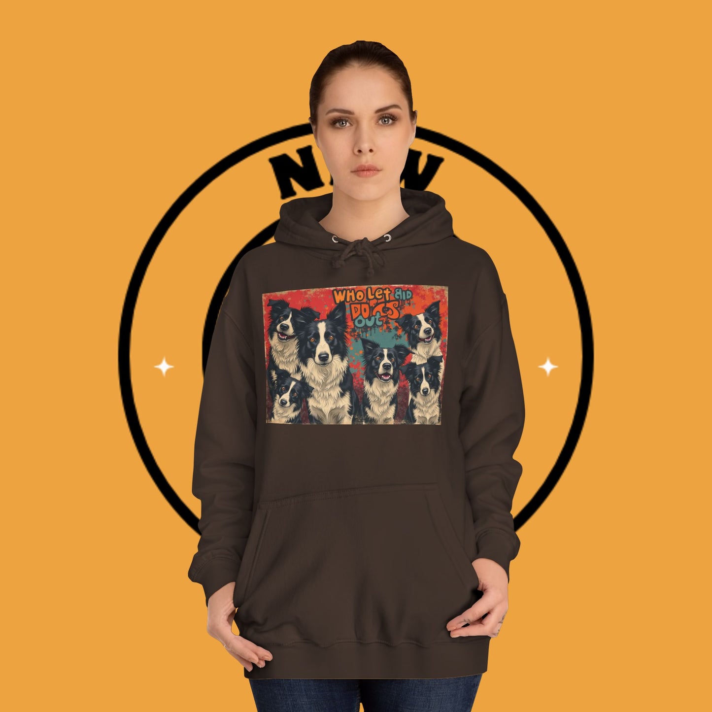 "Who Let the Dogs Out Border Collie Hoodie - Funny 90s Nostalgia Dog Pack Sweatshirt | Retro Music Design"