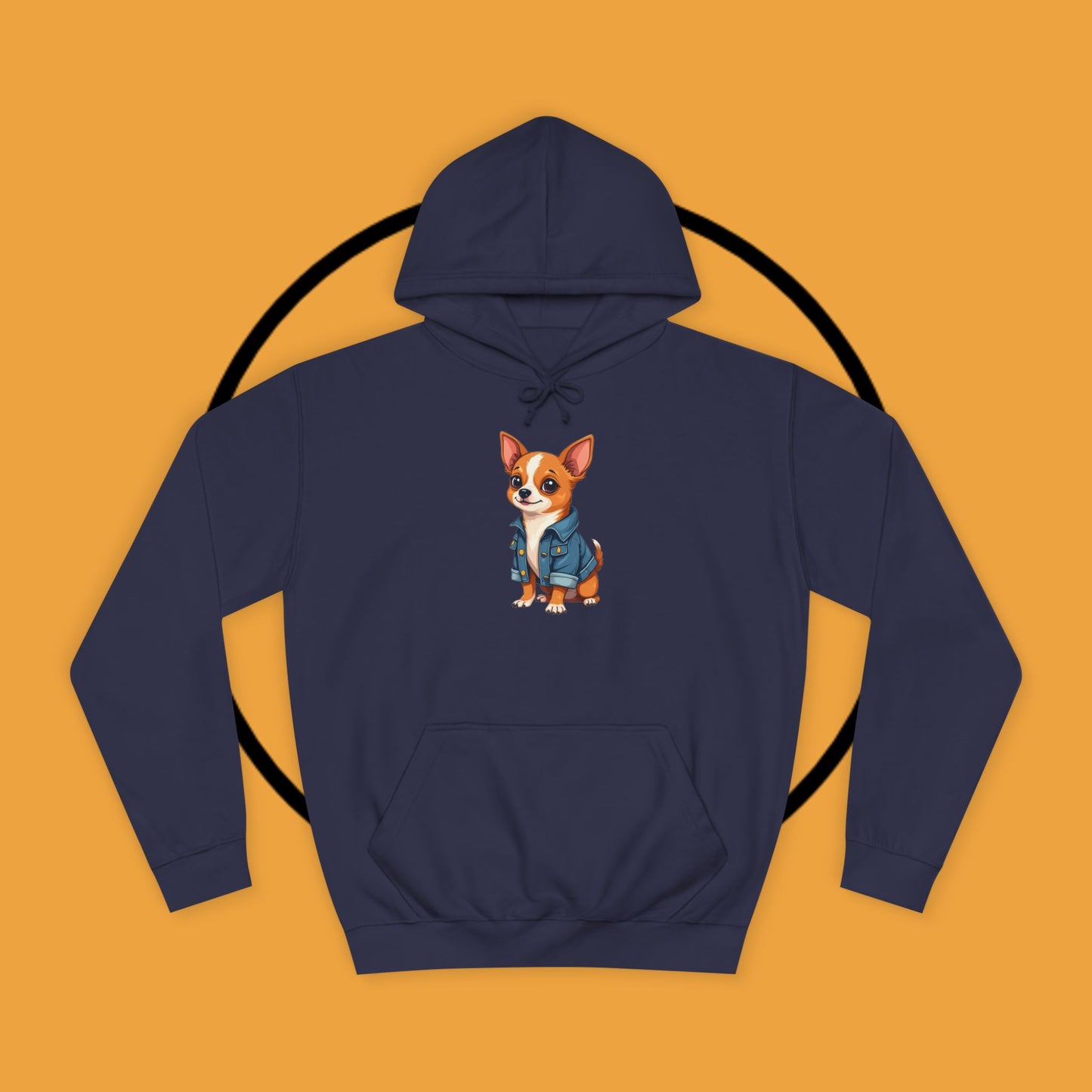 "Adorable Chihuahua in Denim Jacket Hoodie | Cute Dog Lover Gift | Premium Pet Fashion Streetwear"