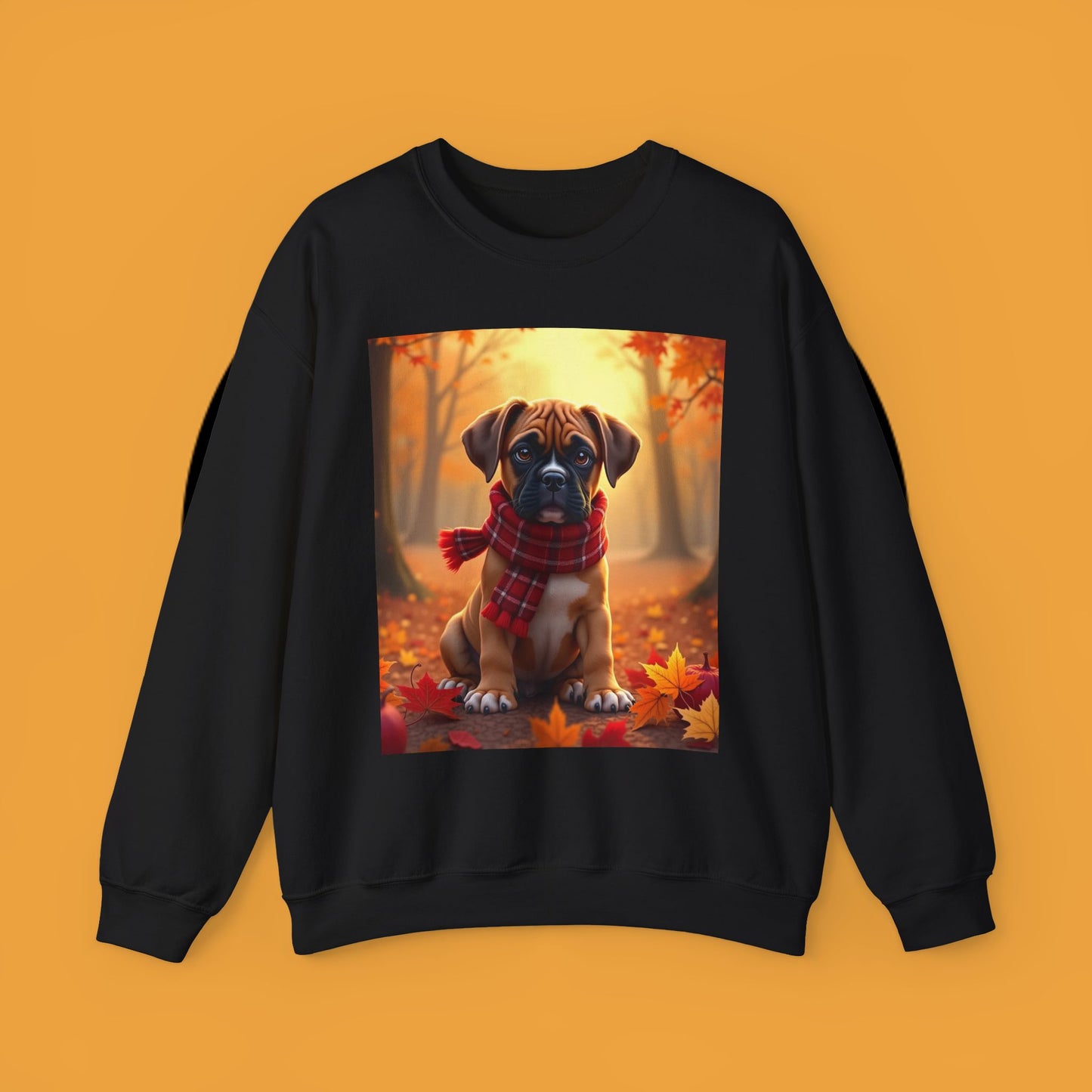 Cute Boxer Puppy Autumn Crewneck Sweatshirt | Fall Dog Lover Gift | Cozy Plaid Scarf Design