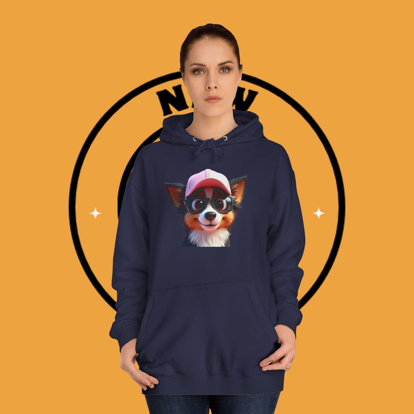 "Hipster Border Collie Puppy with Glasses & Cap Hoodie - Cute Trendy Dog Sweatshirt | Fun Design"