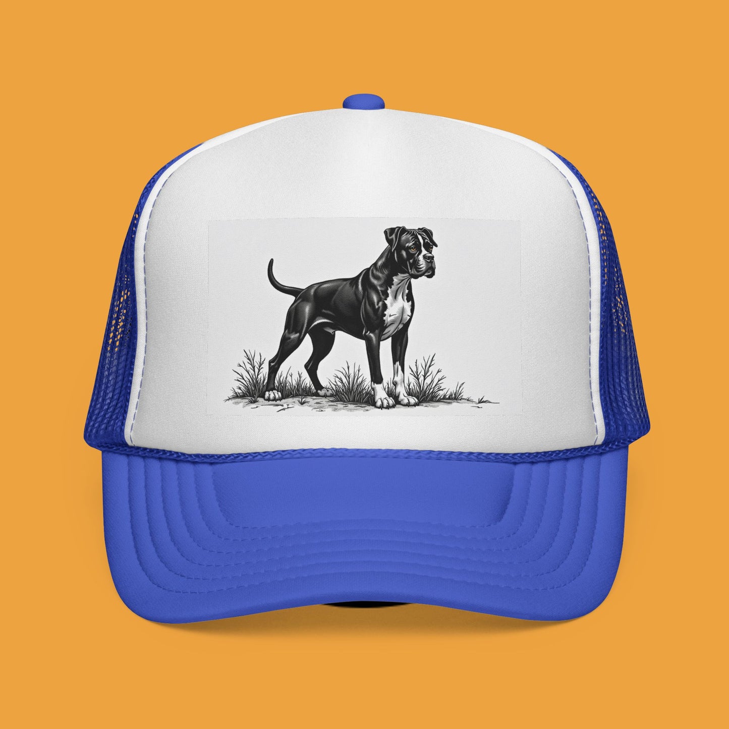 "Boxer Dog Trucker Cap - Premium Black & White Design | Adjustable Snapback Hat for Dog Lovers | Streetwear Baseball Cap"