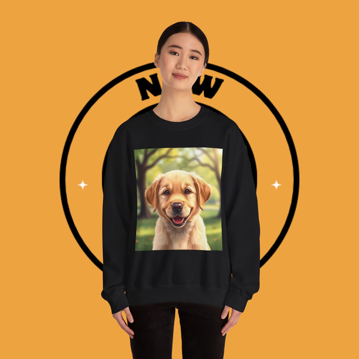 Crewneck Sweatshirt - Adorable Puppy Smiling in the Park - Sweet and Happy Golden Retriever