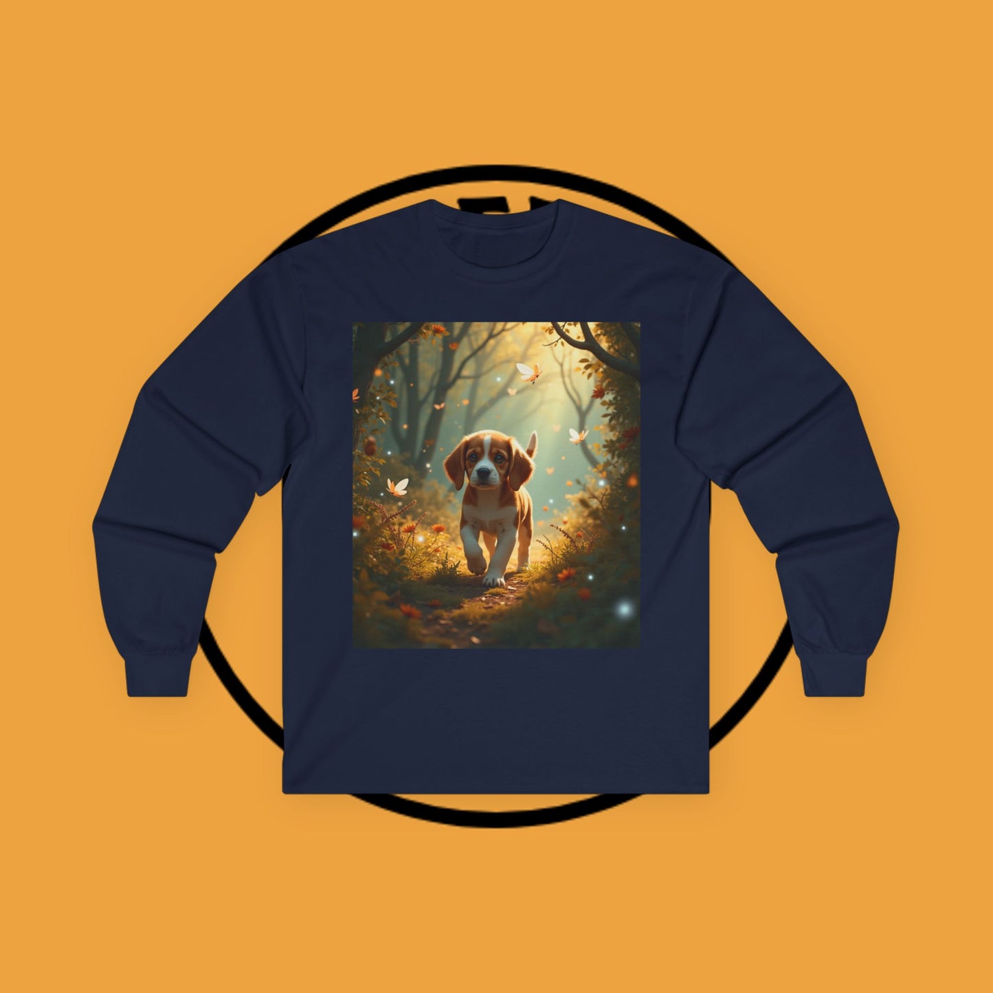 Magical Forest Beagle Puppy with Autumn Leaves and Butterflies Long Sleeve Tee