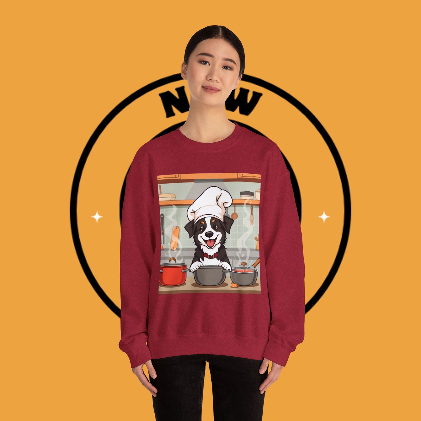 Chef Dog Crewneck Sweatshirt - Cute Puppy Cook with Chef Hat Kitchen Design | Culinary Lover Gift