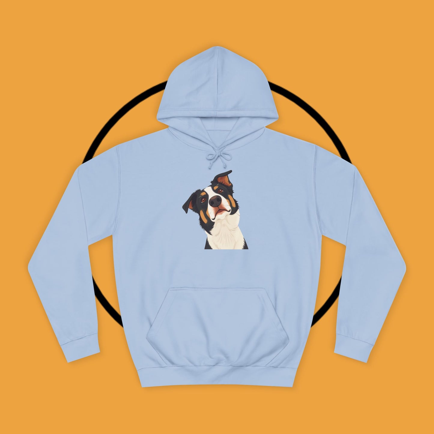 "Happy Border Collie Hoodie - Playful Cartoon Dog with Tilted Head Design | Cute Animal Streetwear"