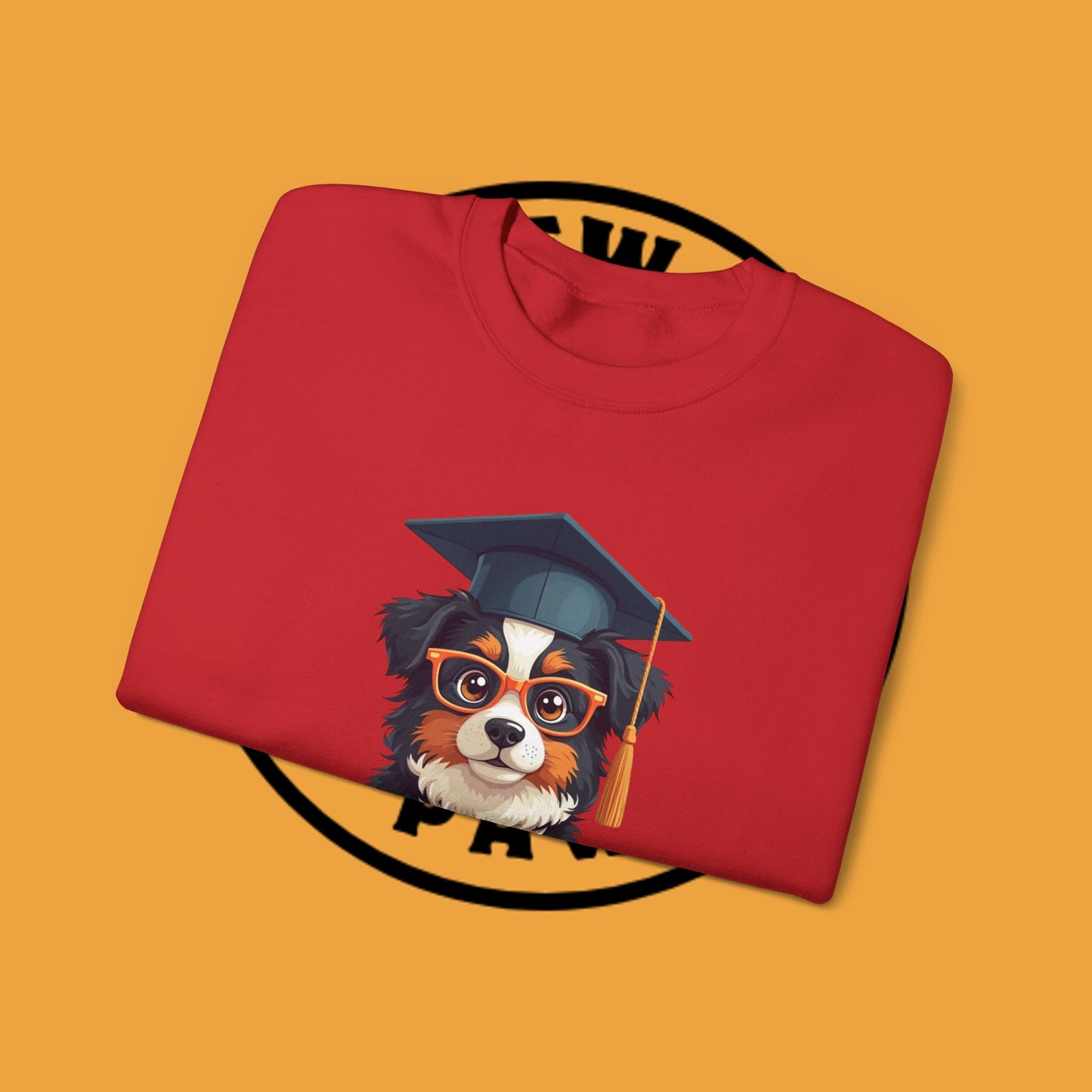 Graduation Dog Crewneck Sweatshirt - Smart Puppy Graduate Cap Books | Academic Achievement Gift
