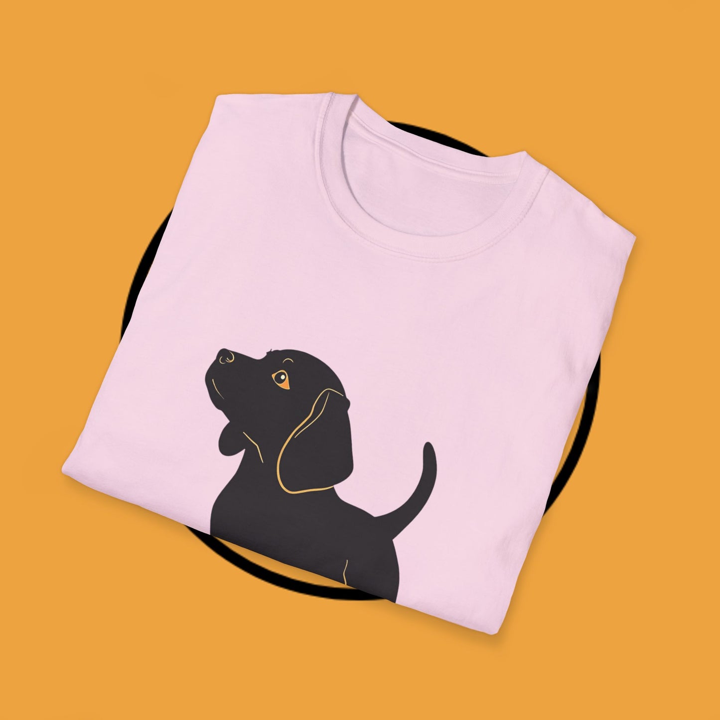 Minimalist Black Beagle Puppy T-Shirt - Simple Dog Silhouette Design | Modern Pet Lover Tee with Gold Accents