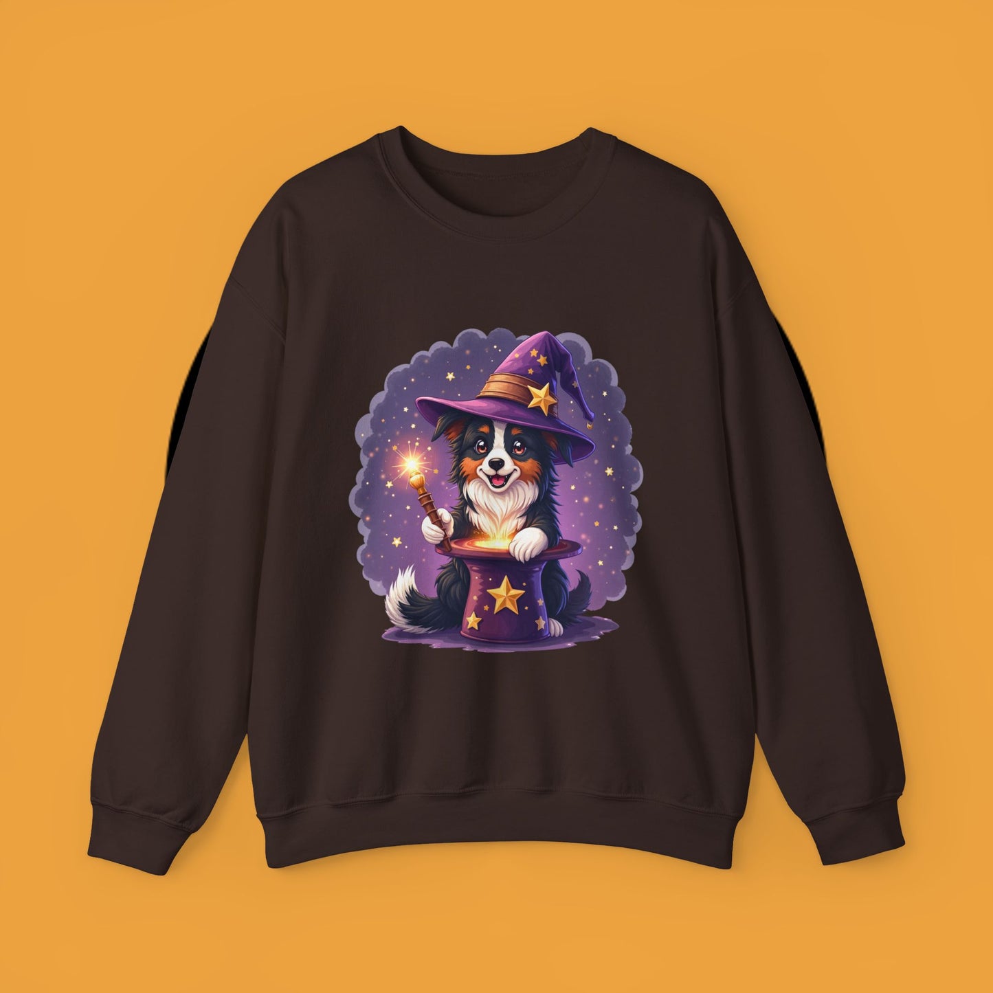 Magical Wizard Dog Crewneck Sweatshirt - Adorable Puppy Magician with Hat & Wand | Fantasy Pet Lover Gift Tee