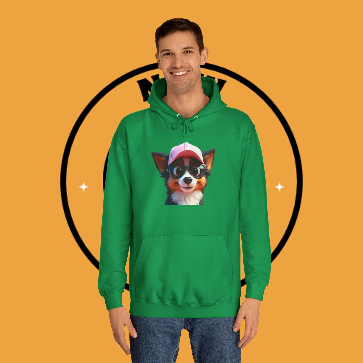 "Hipster Border Collie Puppy with Glasses & Cap Hoodie - Cute Trendy Dog Sweatshirt | Fun Design"