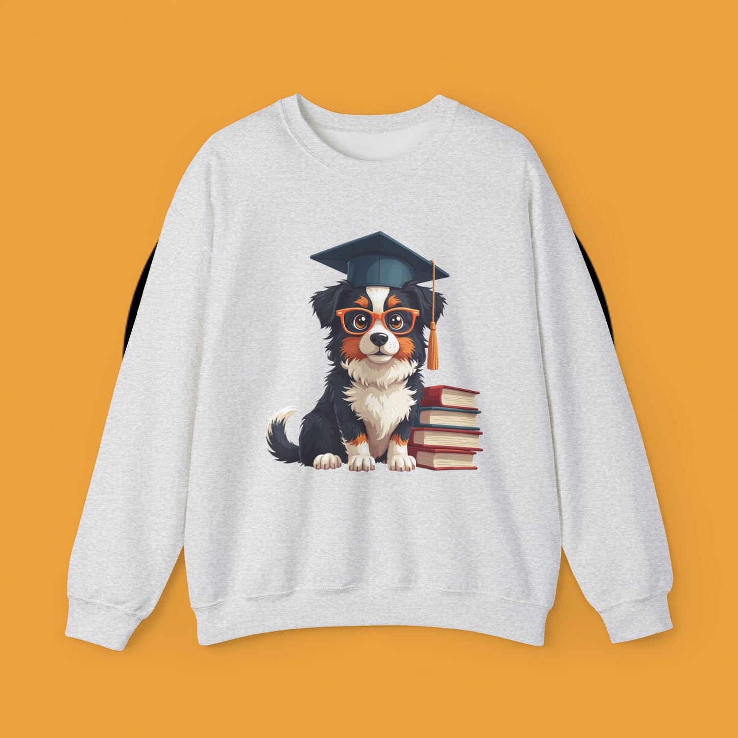 Graduation Dog Crewneck Sweatshirt - Smart Puppy Graduate Cap Books | Academic Achievement Gift