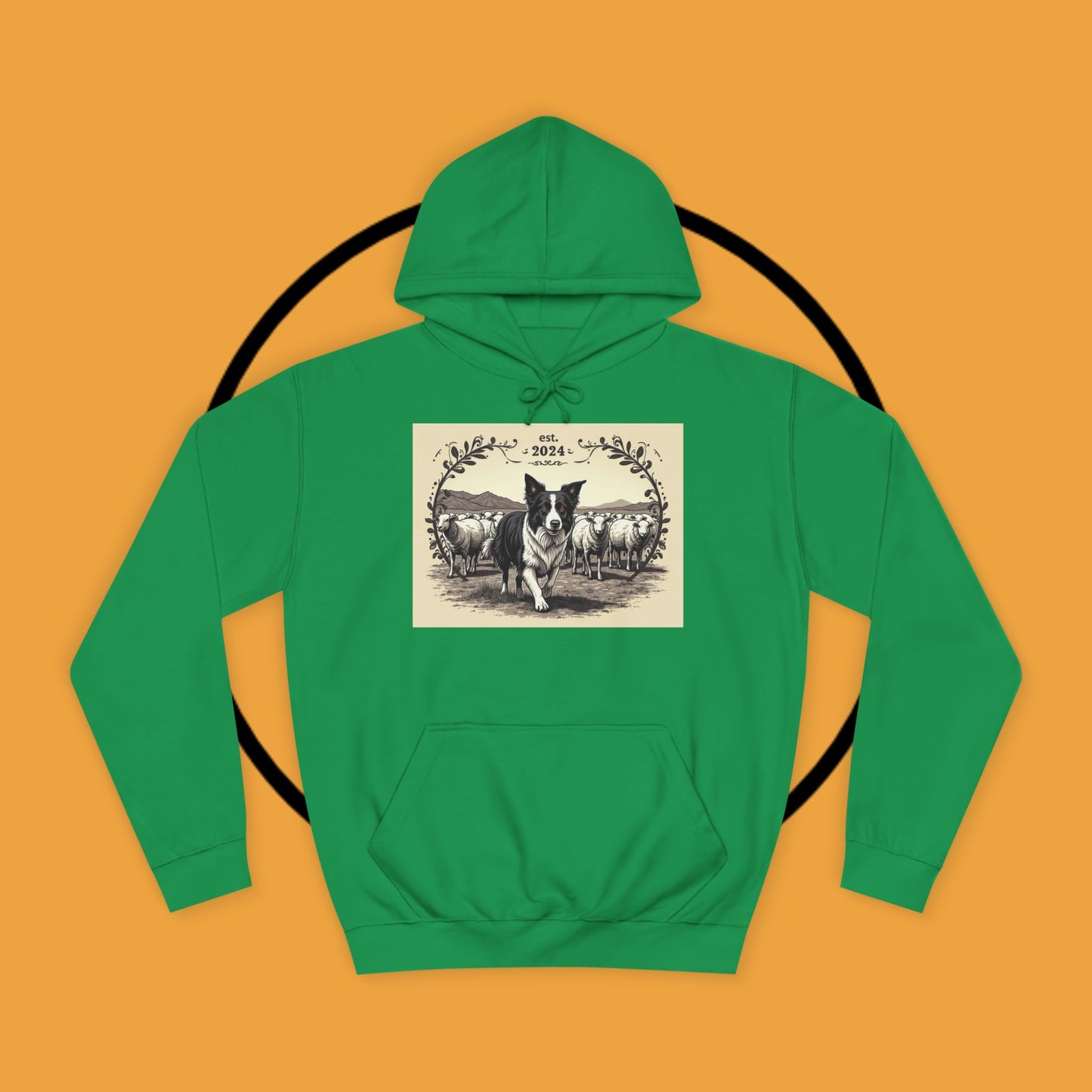 "Border Collie Sheep Herding Hoodie - Vintage Farm Life Est. 2024 Sweatshirt | Premium Pastoral Dog Design"