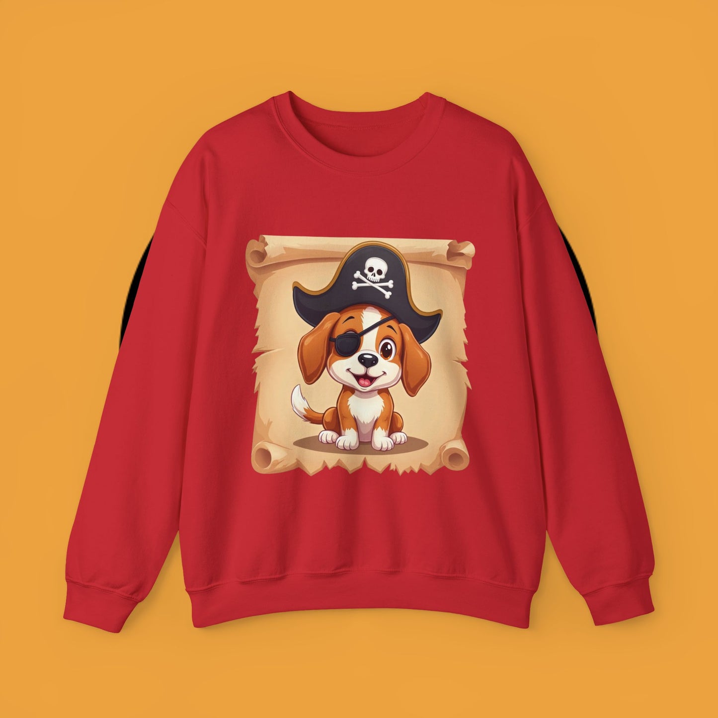 Pirate Dog Crewneck Sweatshirt - Buccaneer Beagle Design with Patch and Hat