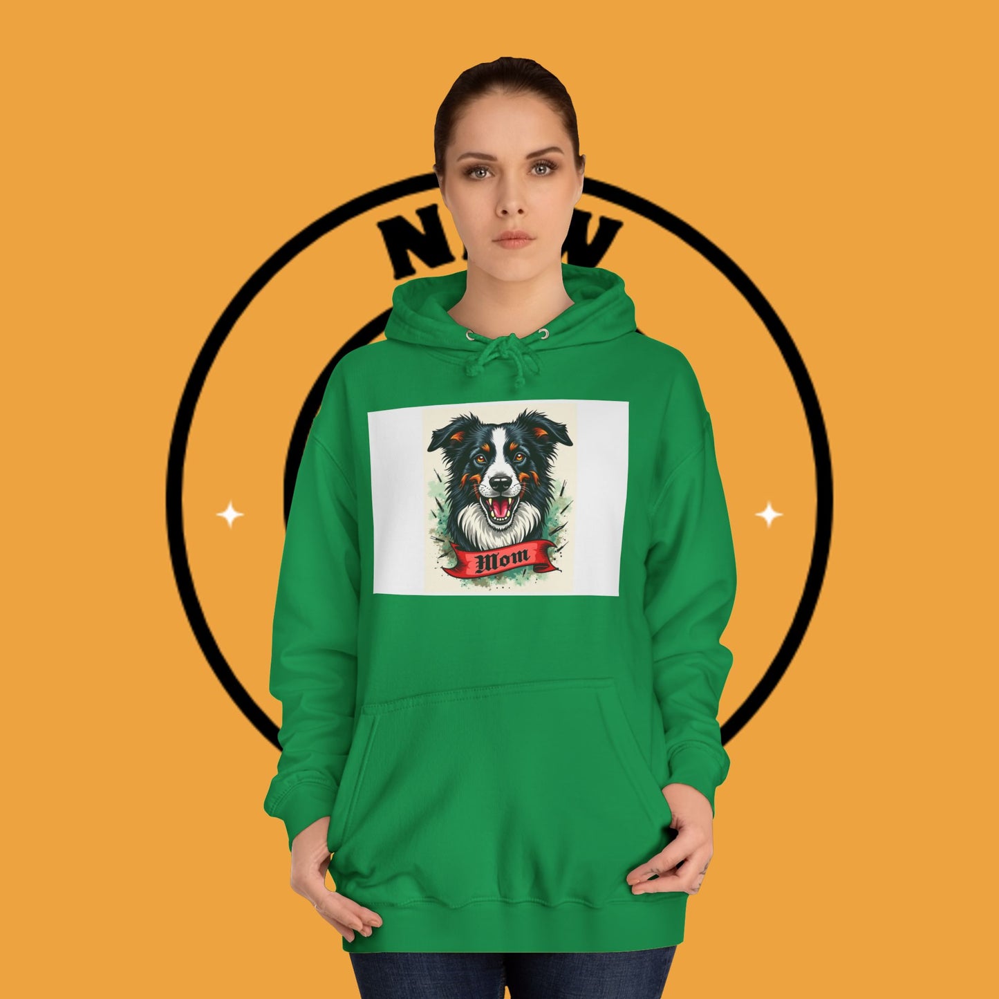 "Border Collie Mom Tattoo Style Hoodie - Vintage Dog Mother Banner Design Sweatshirt | Bold Statement Wear"