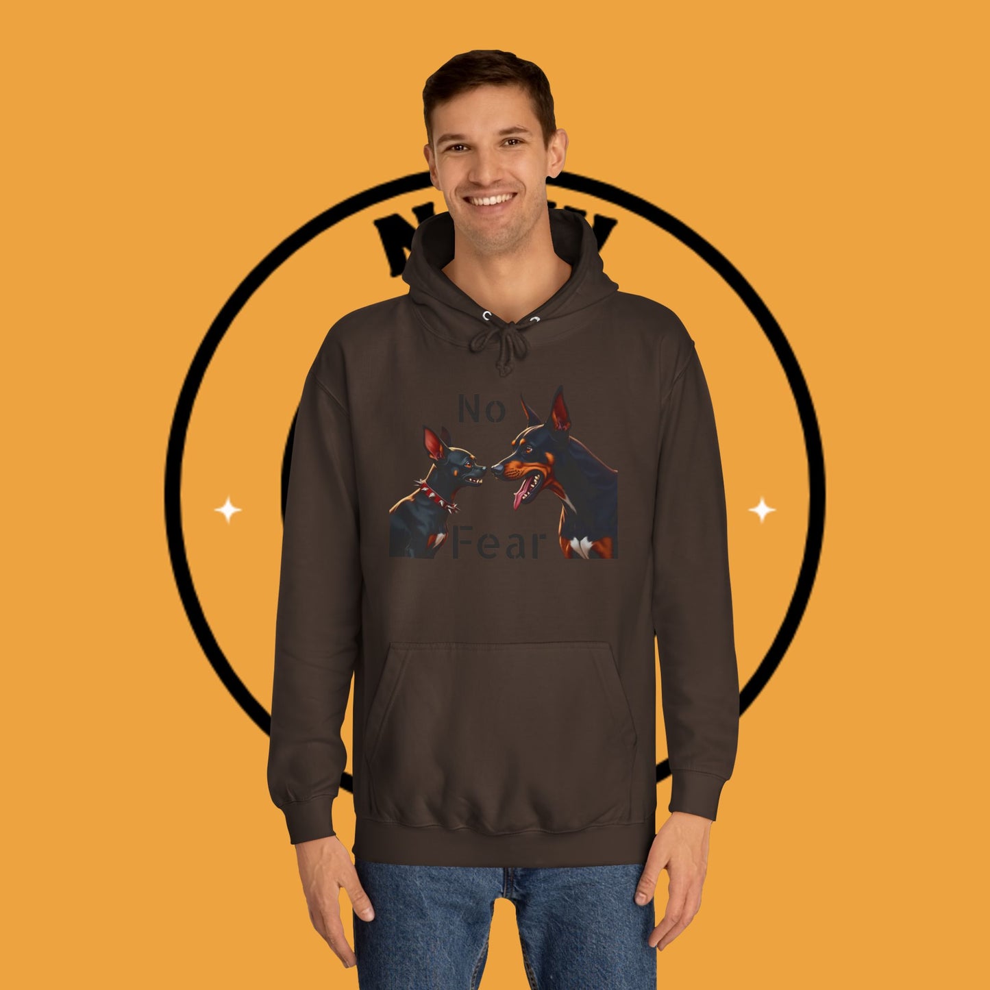 "Fearless Chihuahua vs Doberman Hoodie | Small Dog Big Attitude | David Goliath Pet Art | Brave Little Dog Gift"