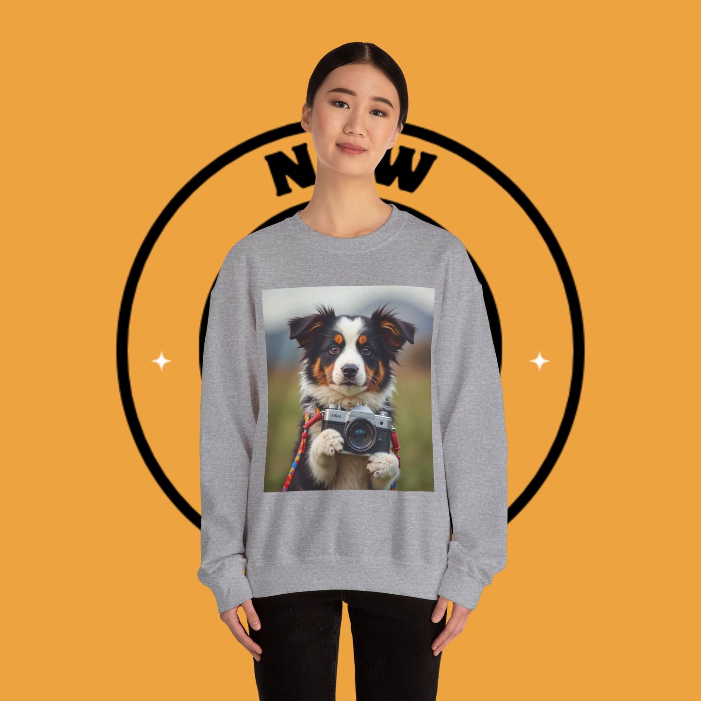 Photographer Dog Crewneck Sweatshirt - Cute Puppy with Vintage Camera Design | Photography Lover Gift