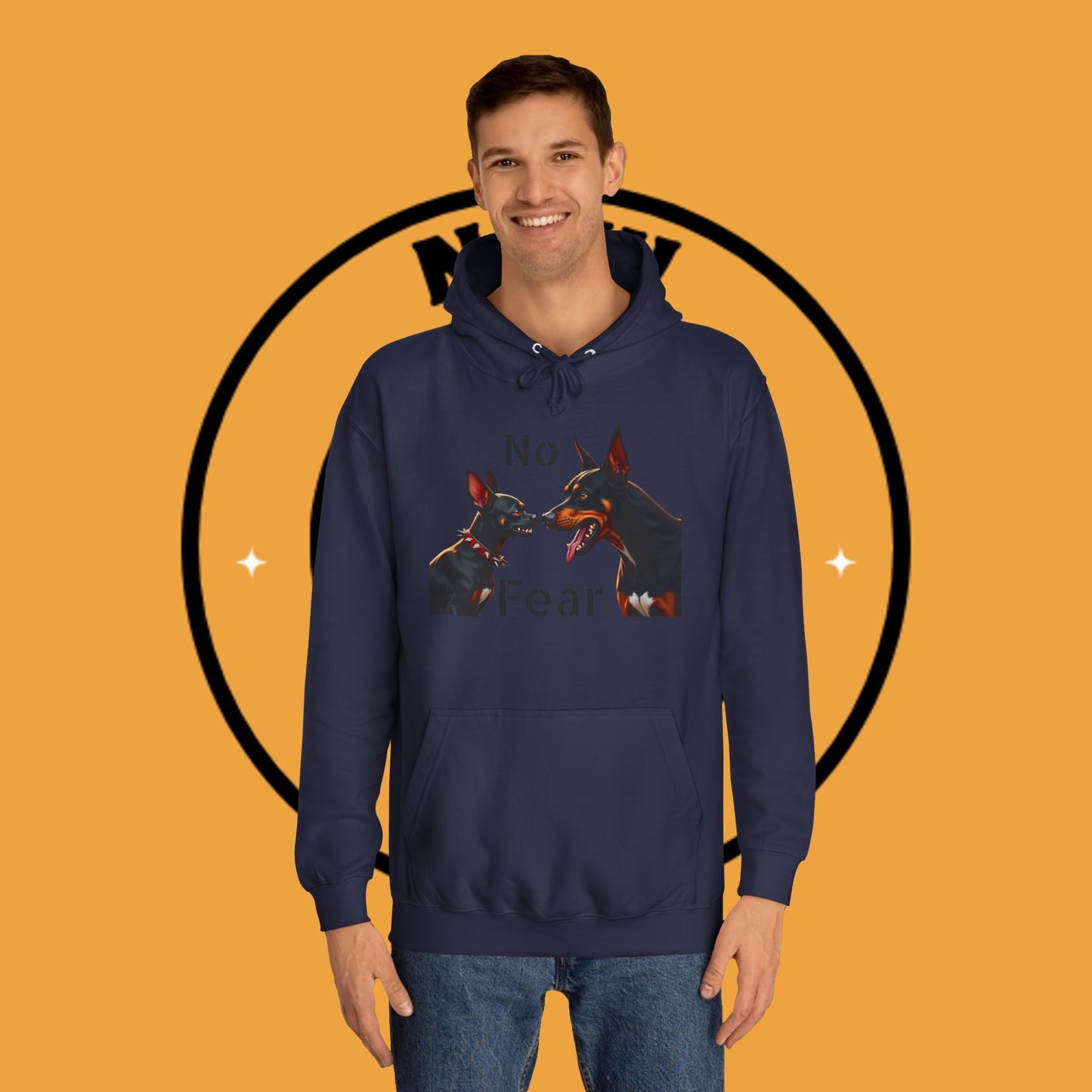 "Fearless Chihuahua vs Doberman Hoodie | Small Dog Big Attitude | David Goliath Pet Art | Brave Little Dog Gift"