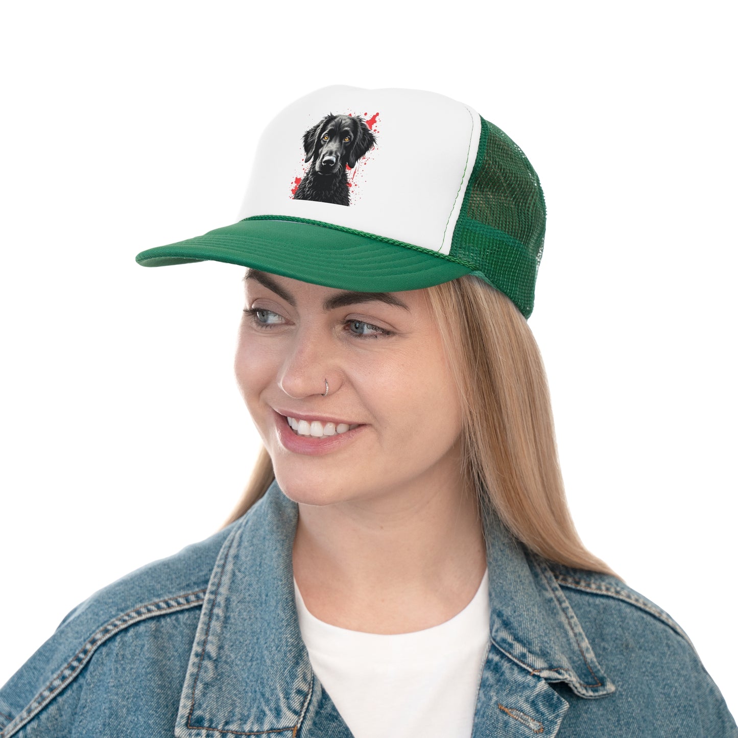 Black Dog Street Art Trucker Cap - Red Splatter Graffiti Design - Unisex Urban Cap