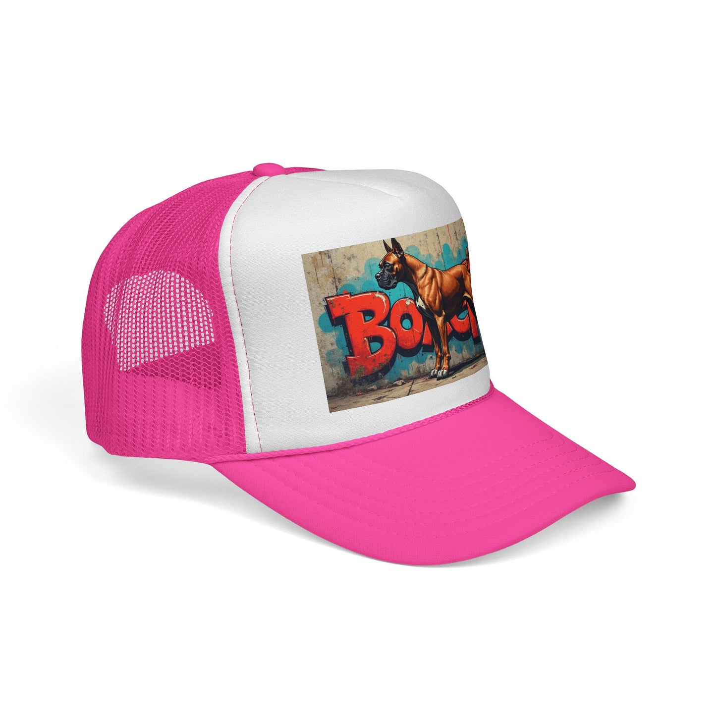 "Graffiti Boxer Dog Trucker Cap - Urban Street Art Design | Hip Hop Style Snapback Hat | Street Culture Baseball Cap"