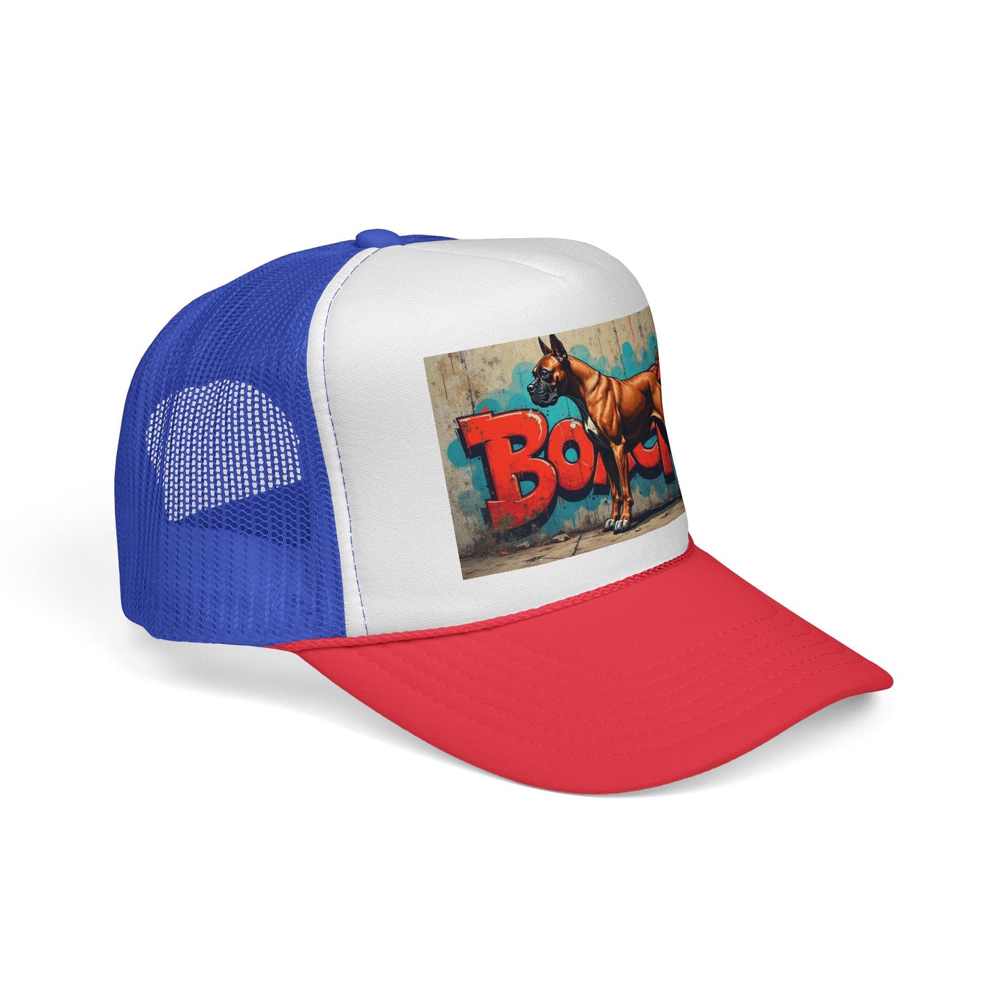 "Graffiti Boxer Dog Trucker Cap - Urban Street Art Design | Hip Hop Style Snapback Hat | Street Culture Baseball Cap"