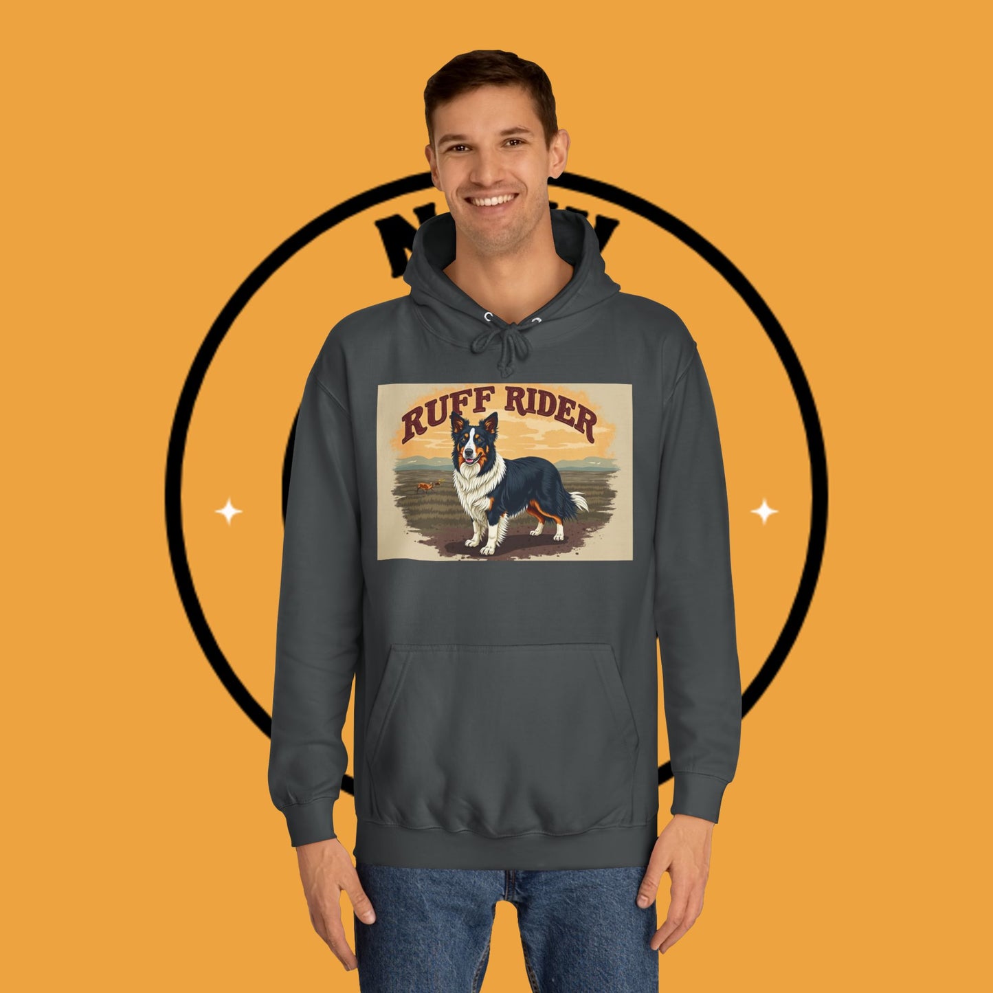 "Ruff Rider Border Collie Hoodie - Vintage Western Dog Lover Sweatshirt | Premium Quality Comfort Wear"