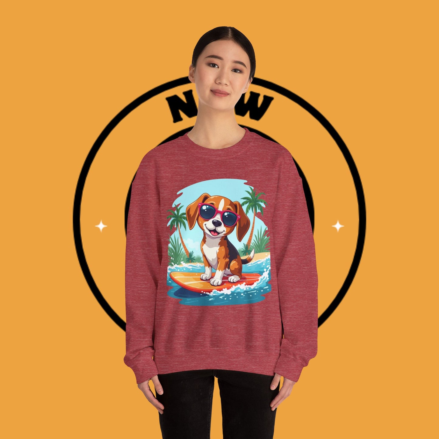 Dog Lover Crewneck Sweatshirt - Beagle surfista - Cool Summer Beagle Surfboard Sweatshirt β Perfect for Beach Vibes!