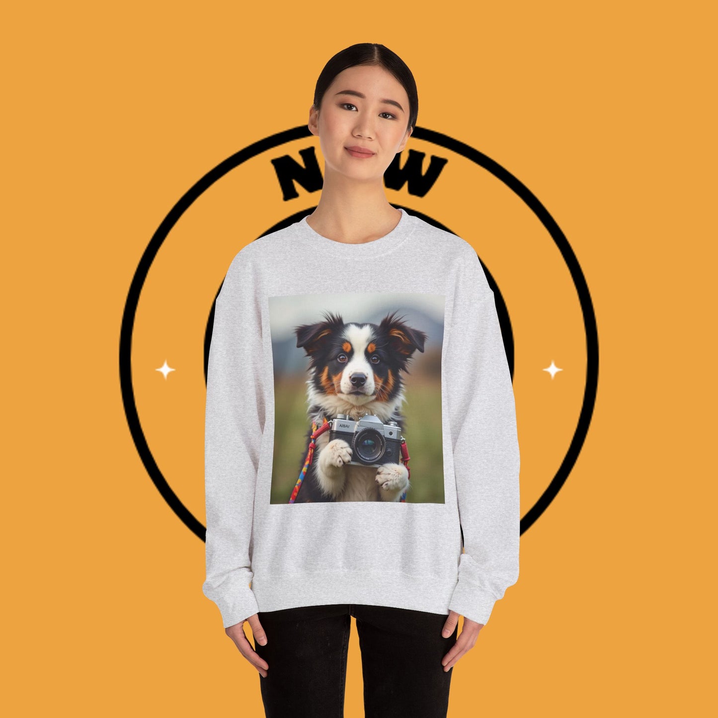Photographer Dog Crewneck Sweatshirt - Cute Puppy with Vintage Camera Design | Photography Lover Gift