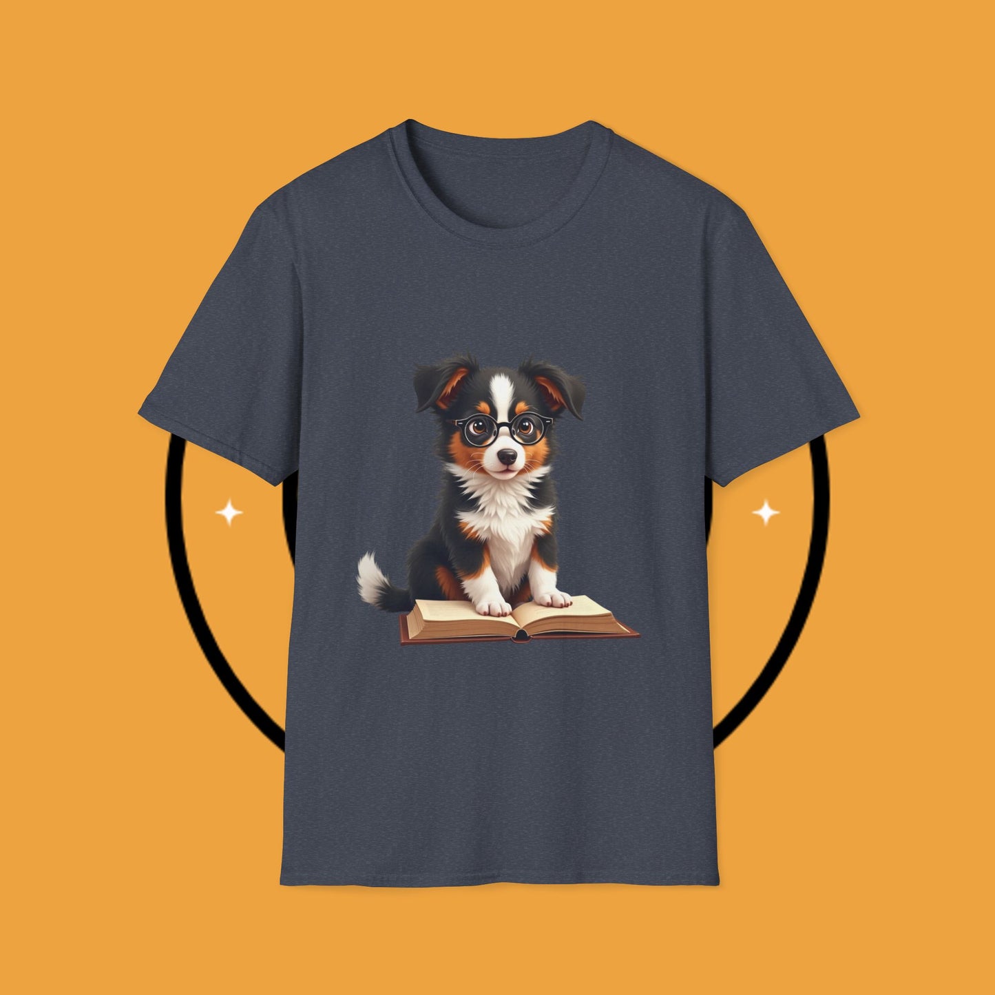 "Professor Puppy - Scholarly Border Collie" - Intellectual Dog T-Shirt - Smart Puppy with Glasses T-Shirt - Scholarly Dog Reading Book Tee | Educational Pet Lover Gift