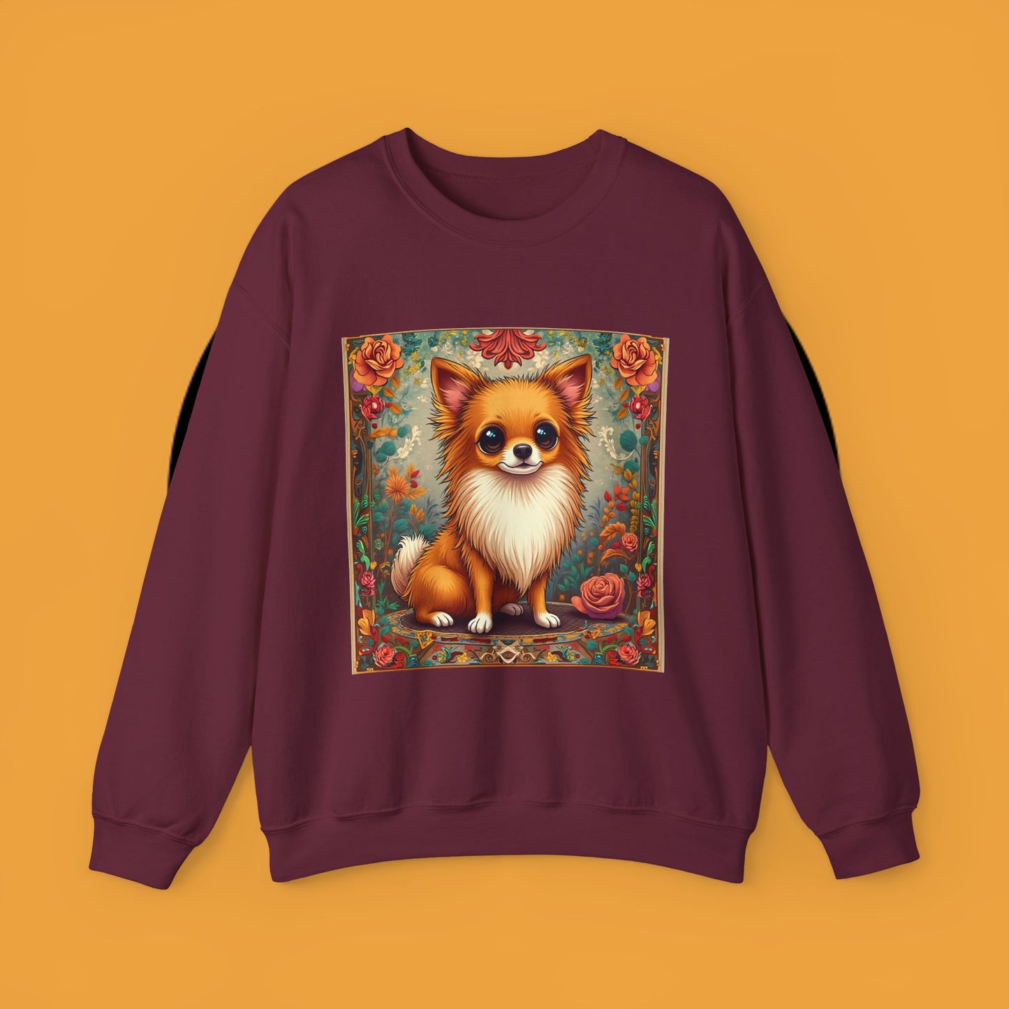 Victorian Chihuahua Garden Sweatshirt | Ornate Floral Dog Portrait | Botanical Pet Art Design