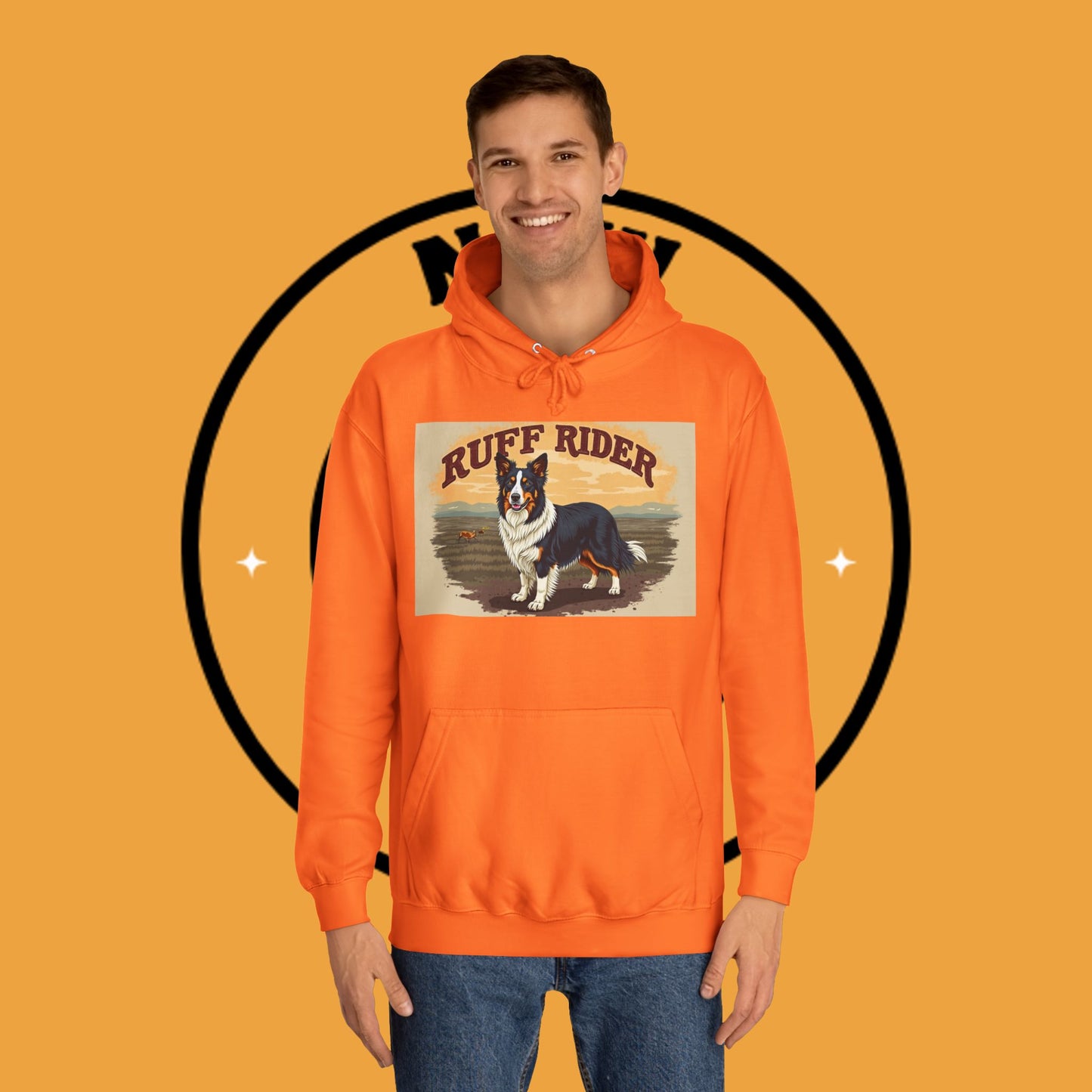 "Ruff Rider Border Collie Hoodie - Vintage Western Dog Lover Sweatshirt | Premium Quality Comfort Wear"