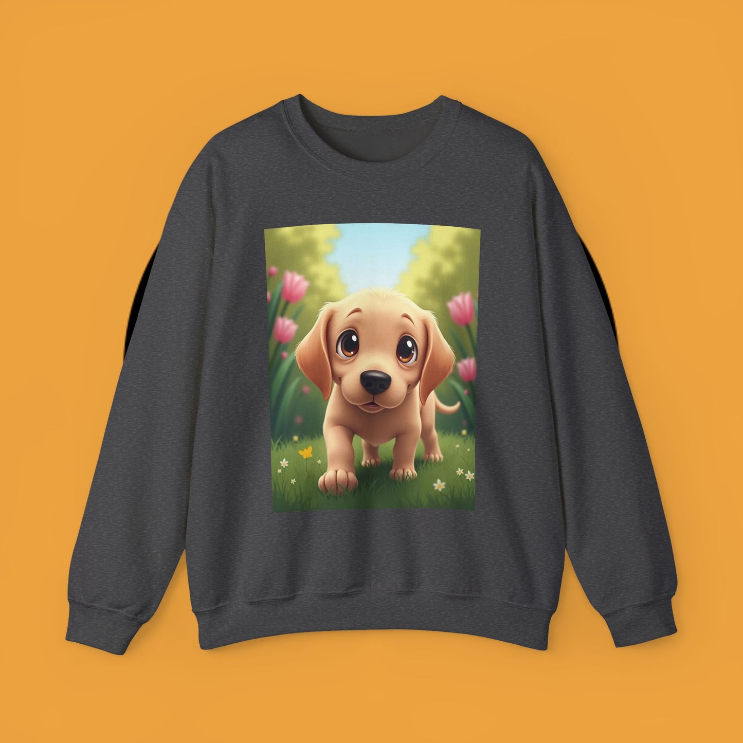 Adorable Golden Retriever Puppy in a Garden with Flowers - Cute Puppy Photo kawaii style