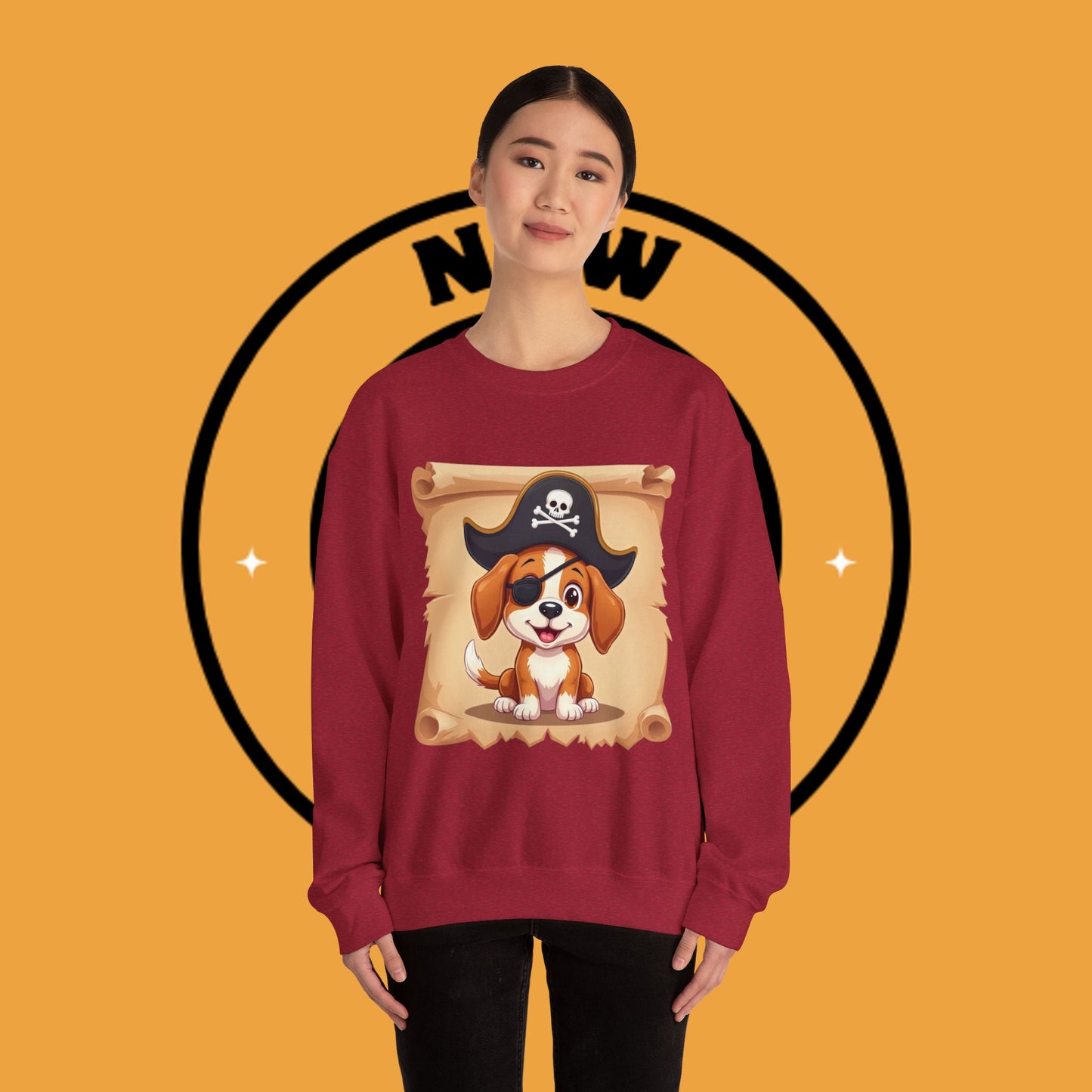 Pirate Dog Crewneck Sweatshirt - Buccaneer Beagle Design with Patch and Hat