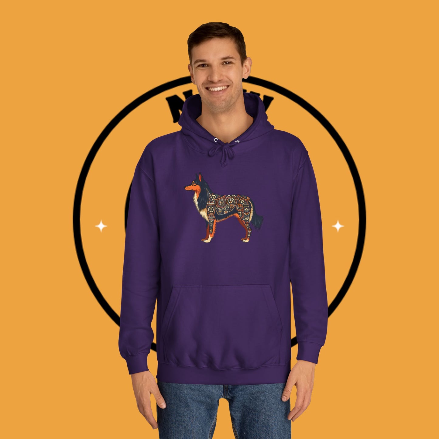 "Tribal Border Collie Mandala Hoodie - Sacred Geometry Dog Art Sweatshirt | Spiritual Celtic Design"