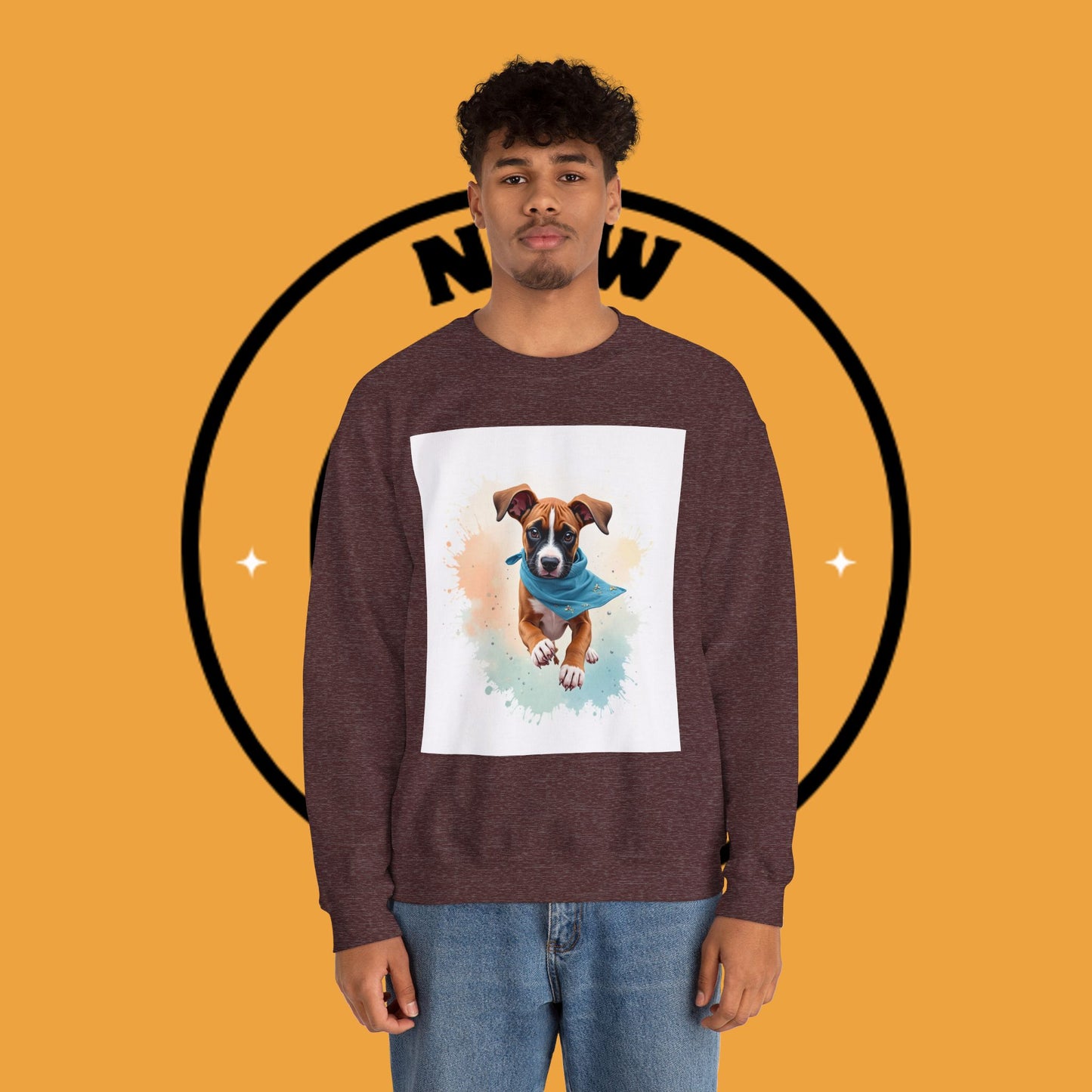 Watercolor Puppy Bandana Crewneck Sweatshirt - Artistic Dog Portrait - Unique Pet Lover Gift