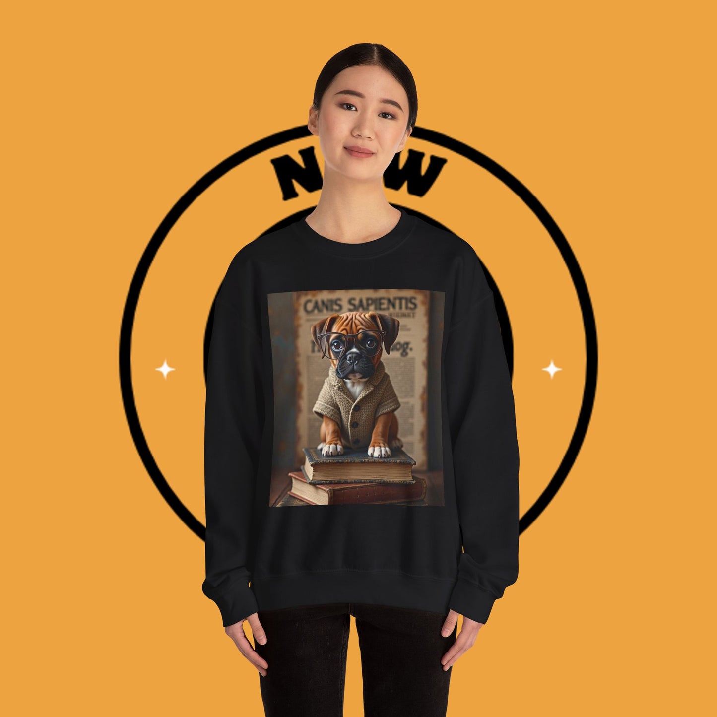 Professor Puppy Glasses Crewneck Sweatshirt - Scholarly Dog Design - Academic Pet Lover Gift