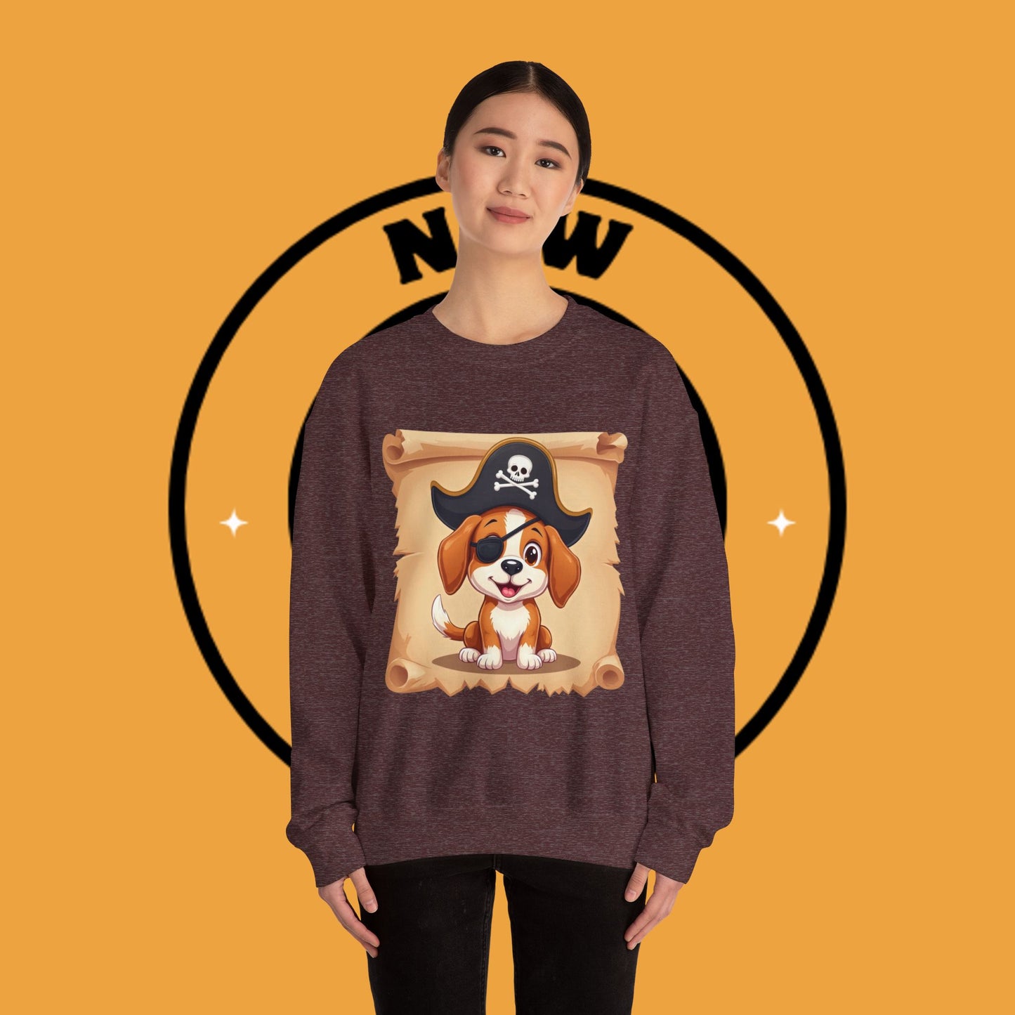 Pirate Dog Crewneck Sweatshirt - Buccaneer Beagle Design with Patch and Hat