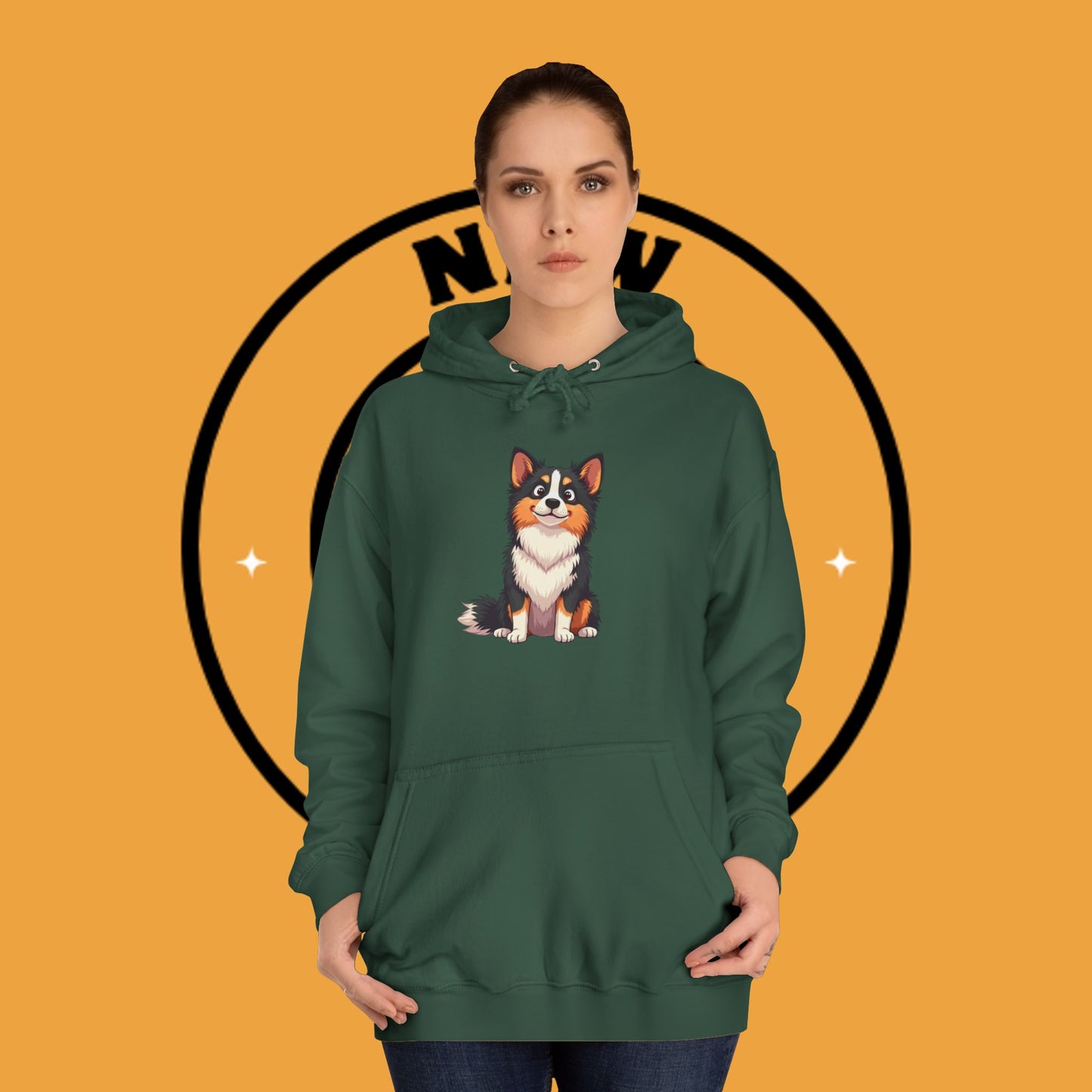 "Cute Tricolor Puppy Hoodie - Adorable Cartoon Dog Design | Kawaii Animal Streetwear for Dog Lovers"