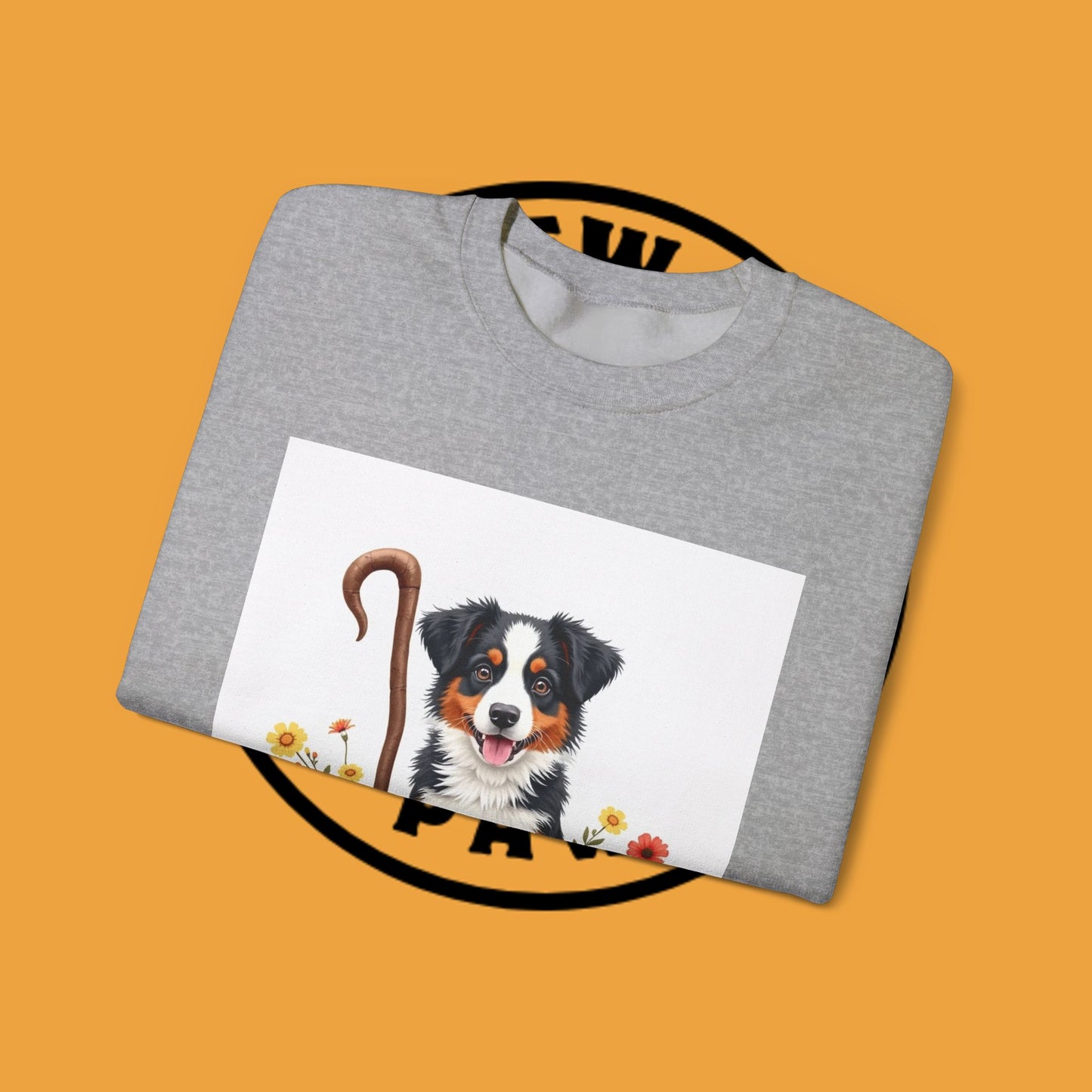 Border Collie Puppy Shepherd's Crook Crewneck Sweatshirt - Pastoral Dog Art | Farm Life Gift