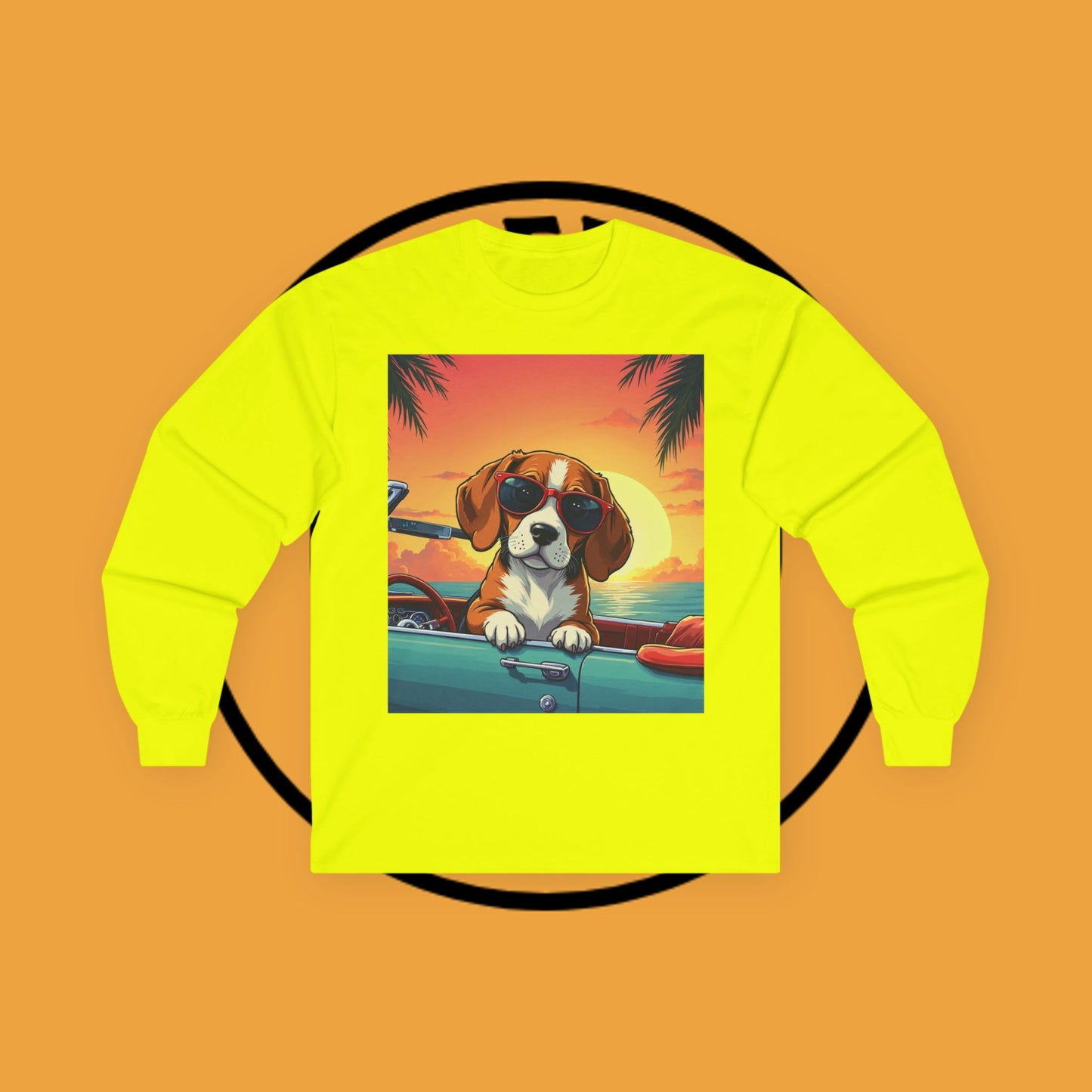 Cool Beagle Dog Sunglasses Vintage Car Long Sleeve Beach Tee