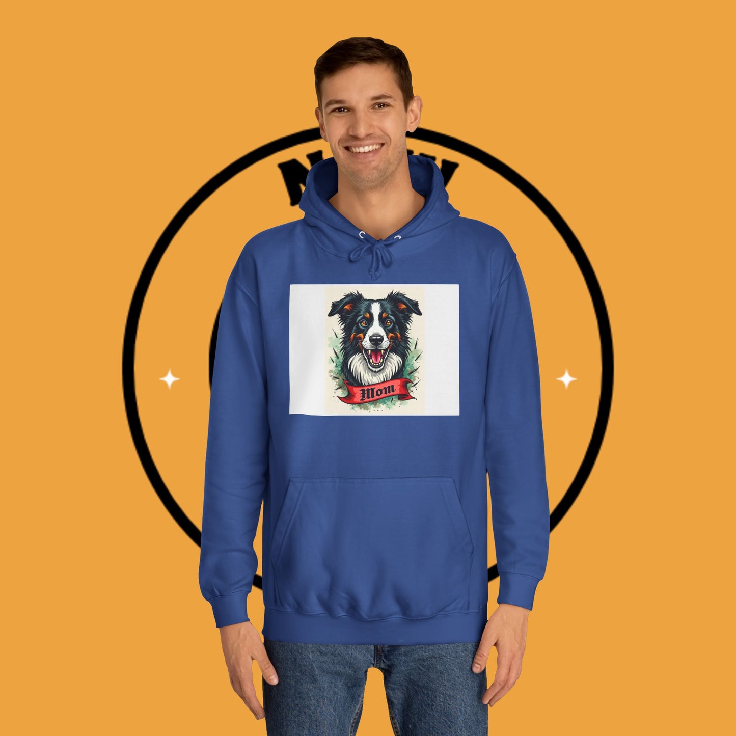 "Border Collie Mom Tattoo Style Hoodie - Vintage Dog Mother Banner Design Sweatshirt | Bold Statement Wear"