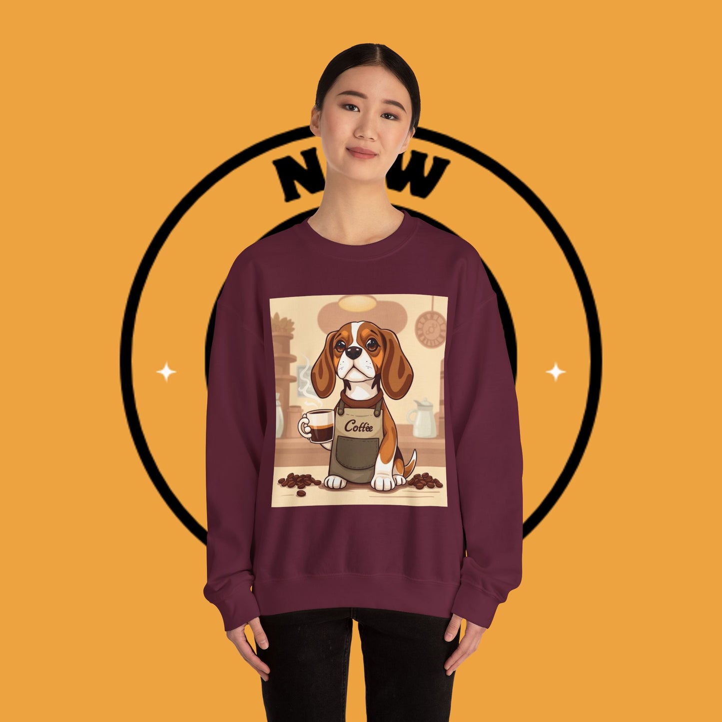 Dog Lover Crewneck Sweatshirt - Beagle Barista ☕ BARISTA BEAGLE SWEATSHIRT - BREW-TIFUL MORNINGS START HERE! ☕