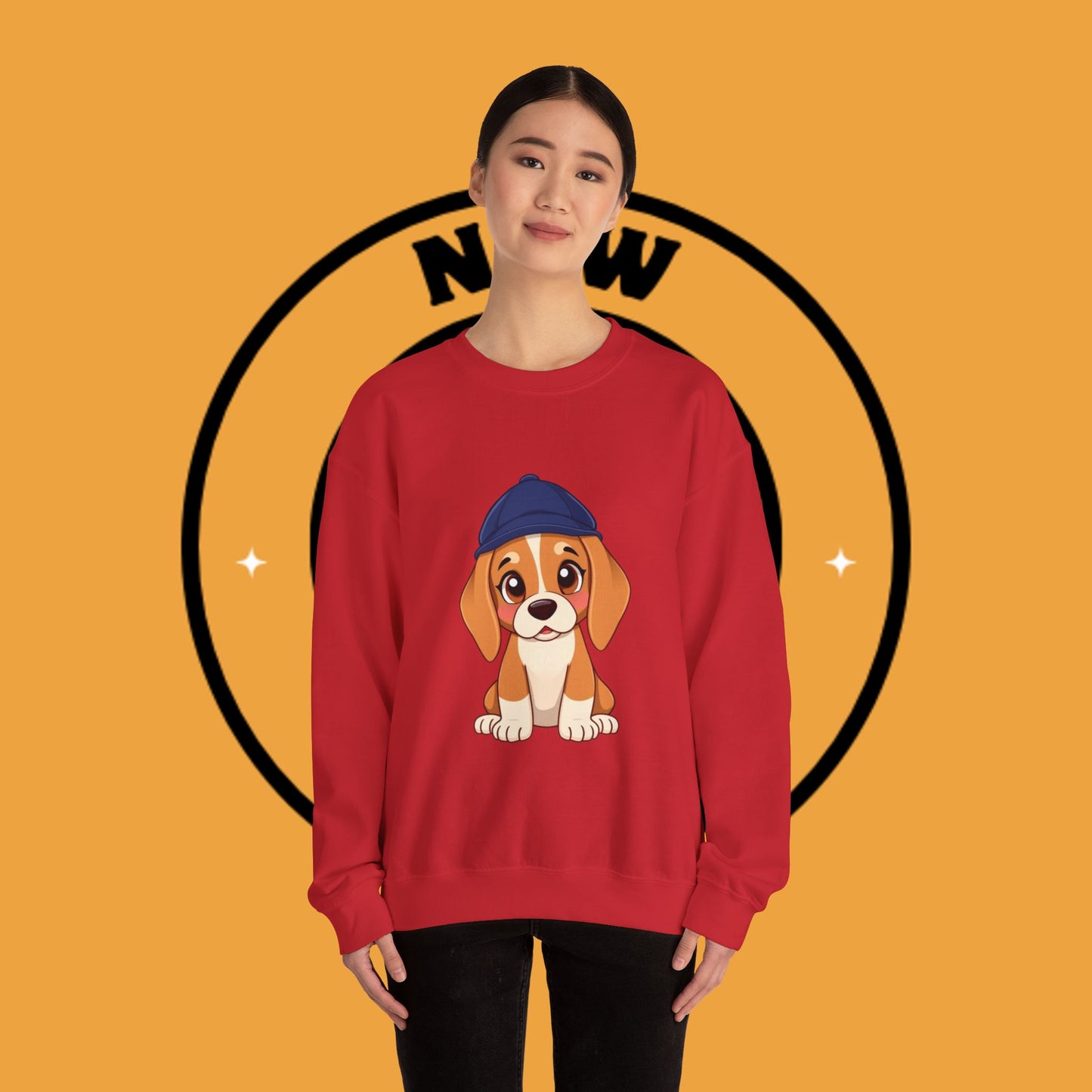 Beagle Puppy Crewneck Sweatshirt with Hat - Adorable Kawaii Dog Design