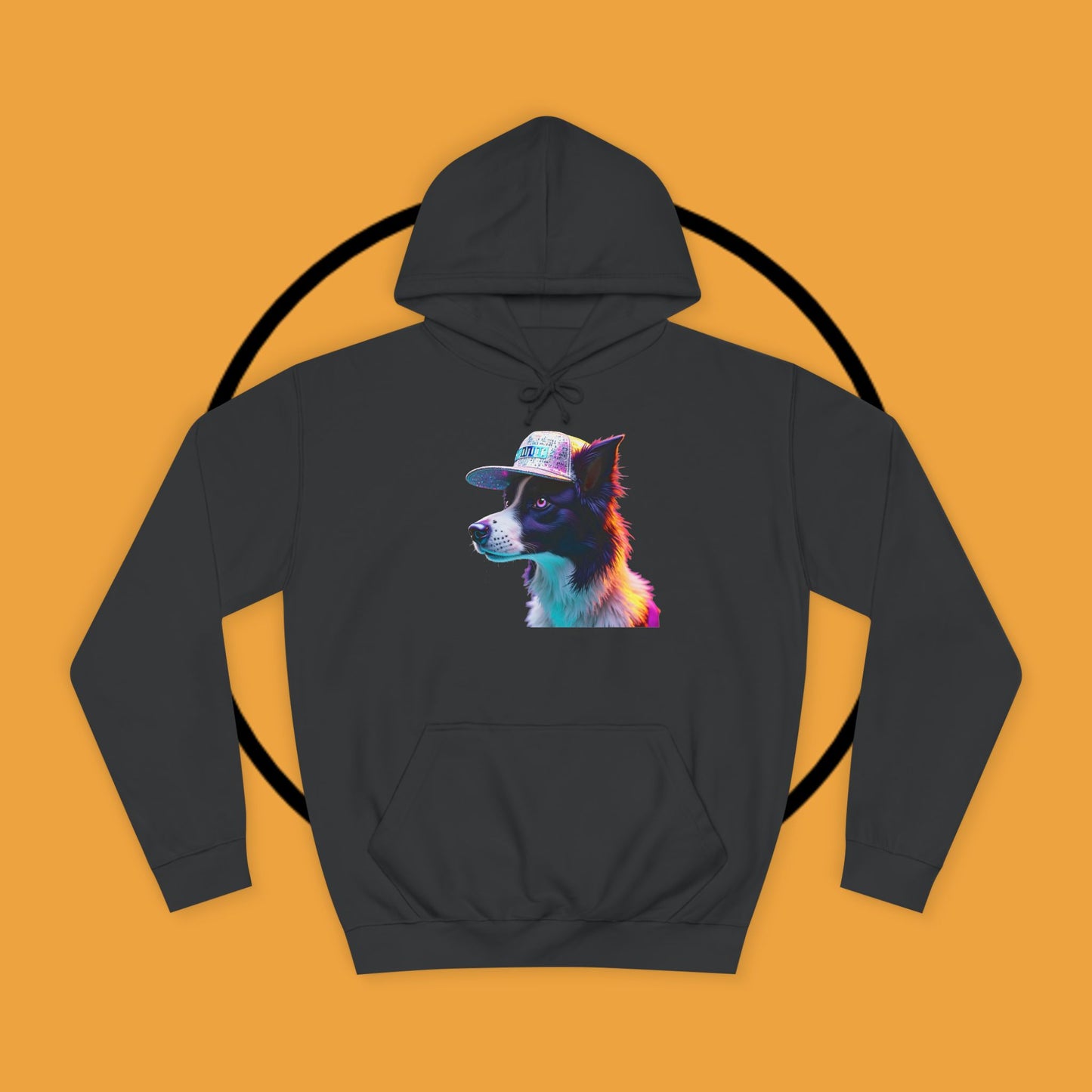 "Neon Rainbow Dog Hoodie - Vibrant Border Collie Street Art Design | Unisex Premium Streetwear"