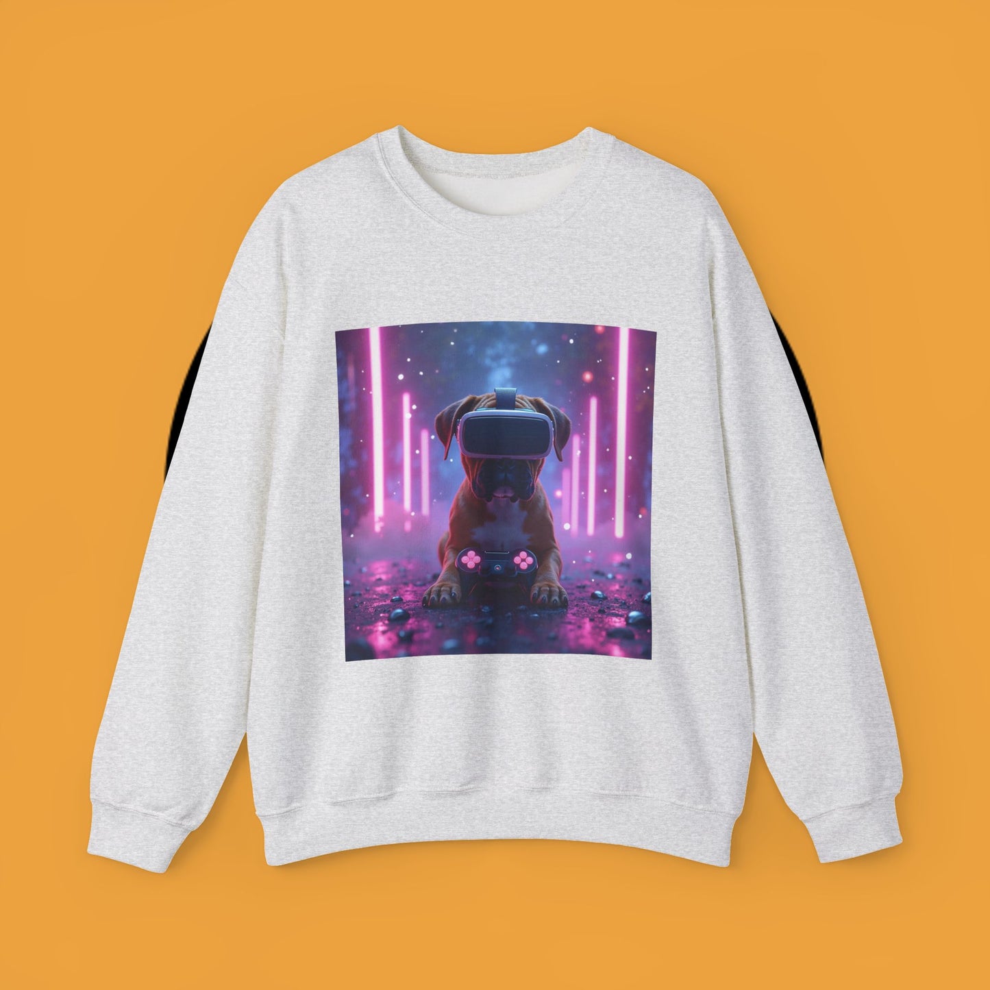 VR Gaming Boxer Dog Crewneck Sweatshirt | Funny Gamer Gift | Virtual Reality Puppy Design