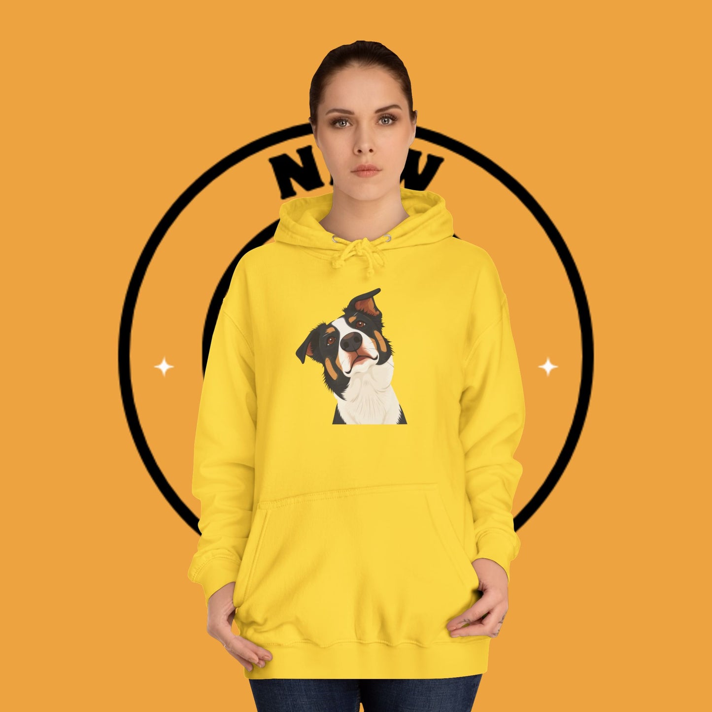 "Happy Border Collie Hoodie - Playful Cartoon Dog with Tilted Head Design | Cute Animal Streetwear"