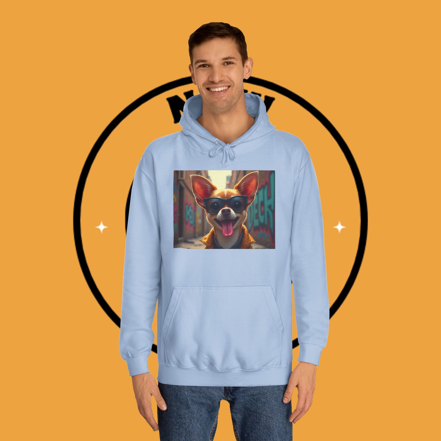 "Hip Chihuahua Sunglasses Hoodie | Cool Street Dog Art | Urban Hipster Pet Fashion | Trendy Animal Streetwear"