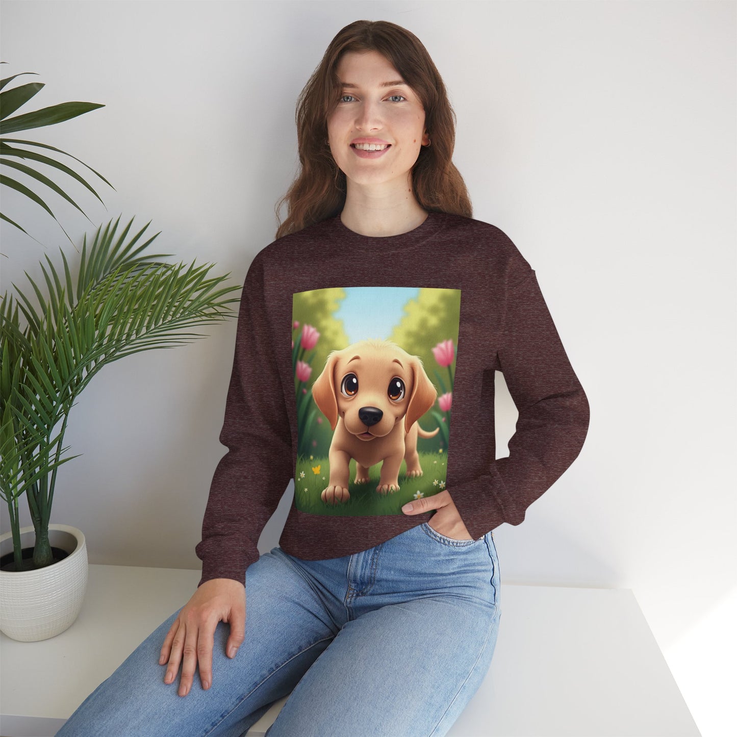 Adorable Golden Retriever Puppy in a Garden with Flowers - Cute Puppy Photo kawaii style