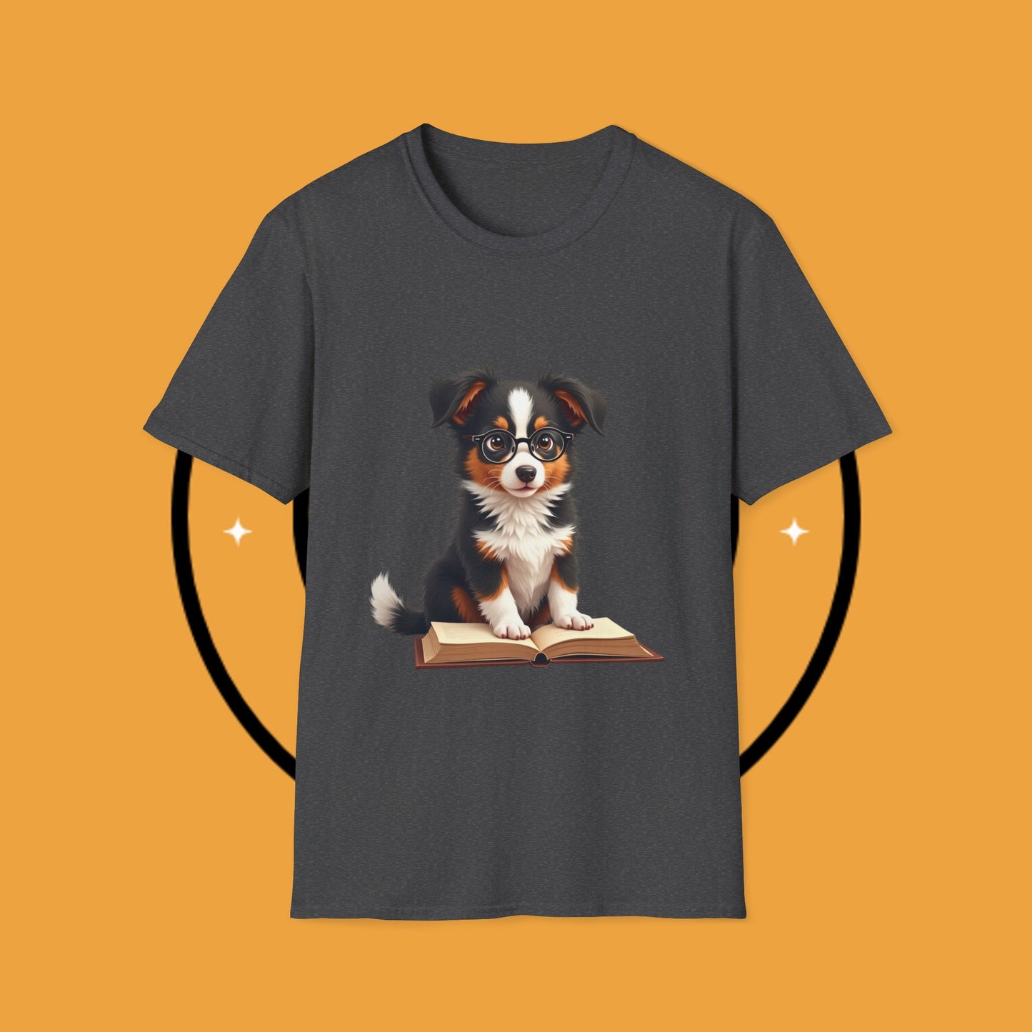 "Professor Puppy - Scholarly Border Collie" - Intellectual Dog T-Shirt - Smart Puppy with Glasses T-Shirt - Scholarly Dog Reading Book Tee | Educational Pet Lover Gift