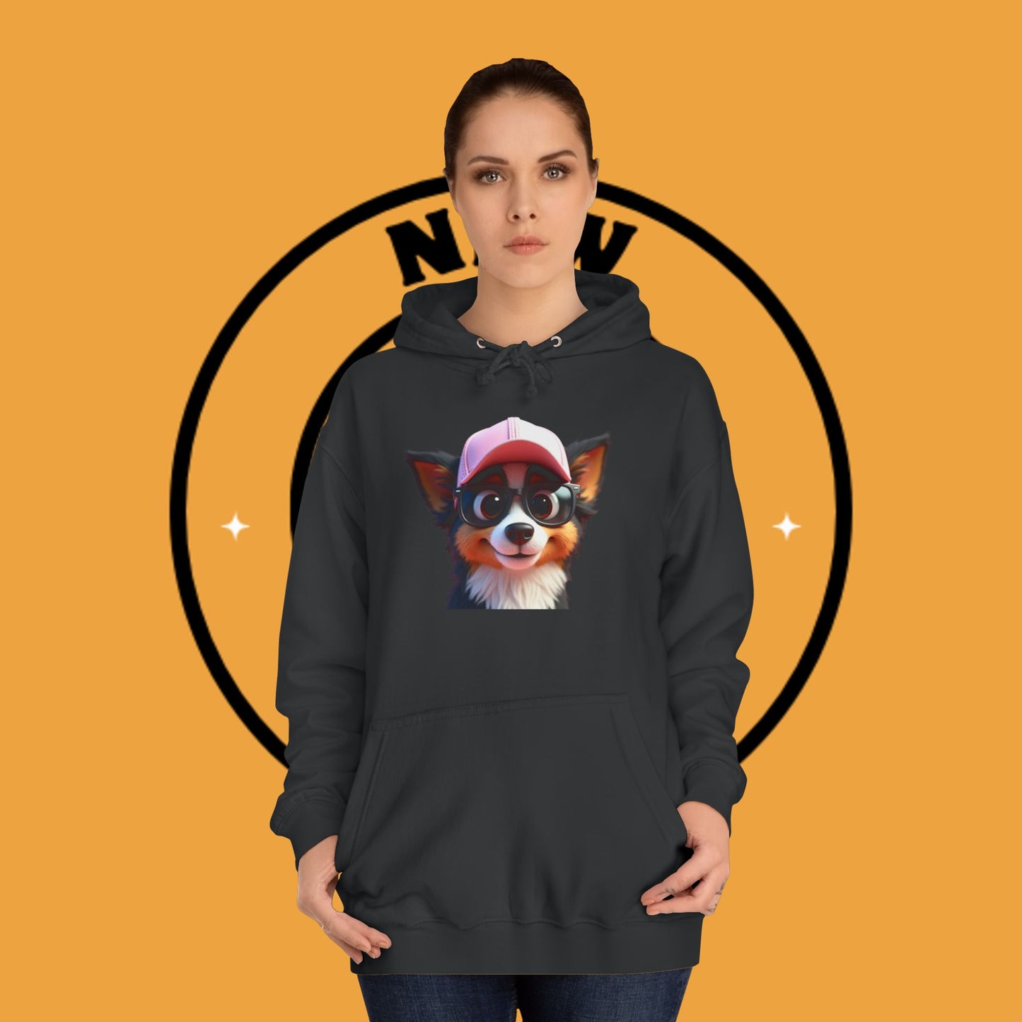 "Hipster Border Collie Puppy with Glasses & Cap Hoodie - Cute Trendy Dog Sweatshirt | Fun Design"