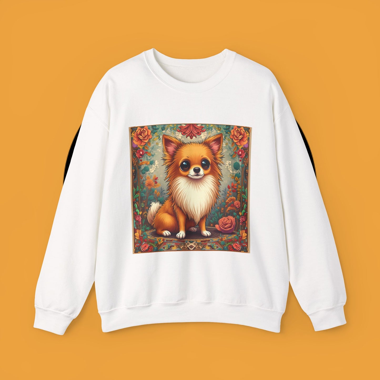 Victorian Chihuahua Garden Sweatshirt | Ornate Floral Dog Portrait | Botanical Pet Art Design